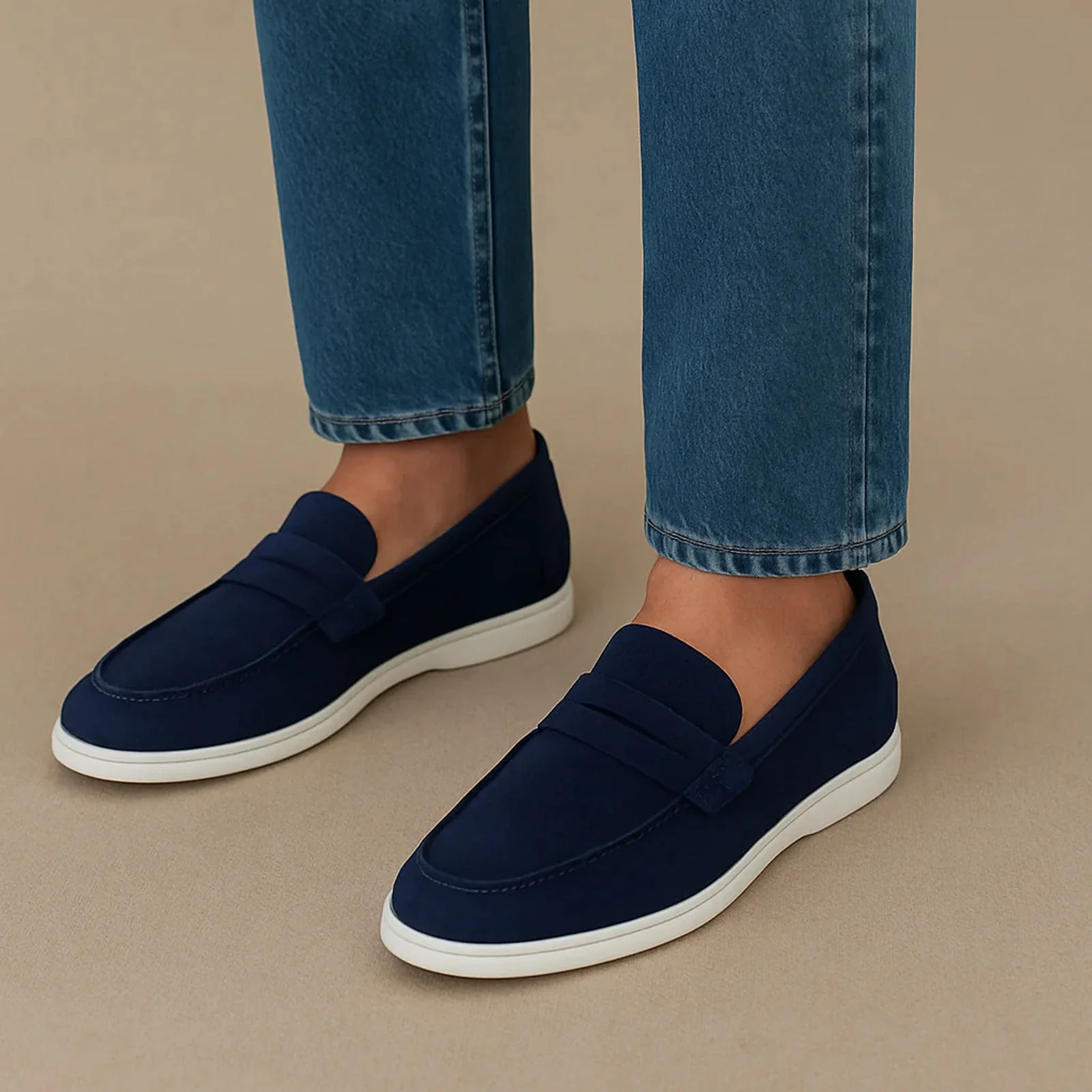Men's Belvedere Niko Italian Suede Casual Slip on Penny Loafer in Navy - Image 4