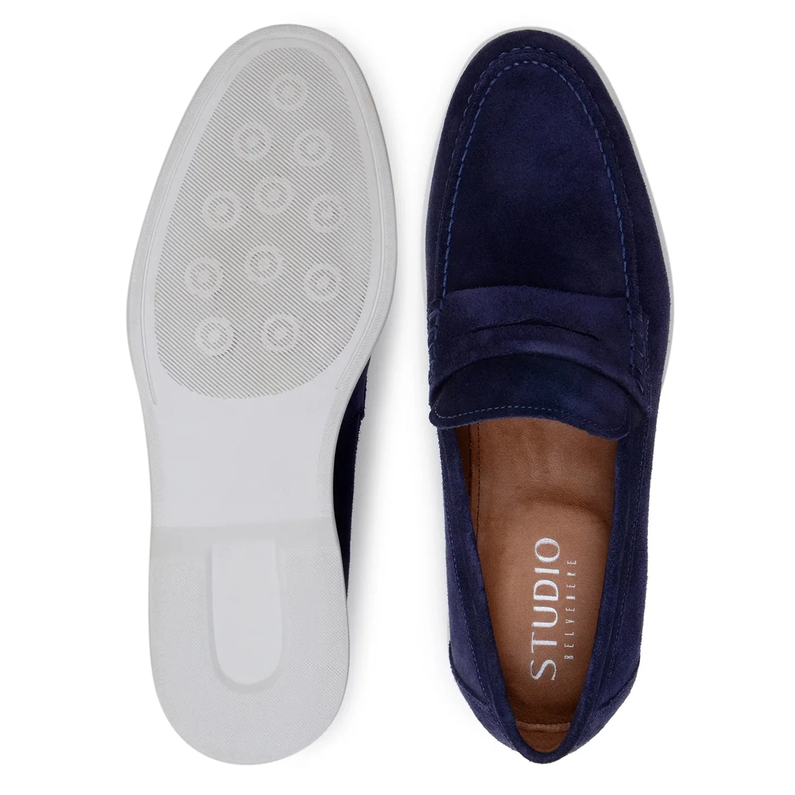 Men's Belvedere Niko Italian Suede Casual Slip on Penny Loafer in Navy - Image 7