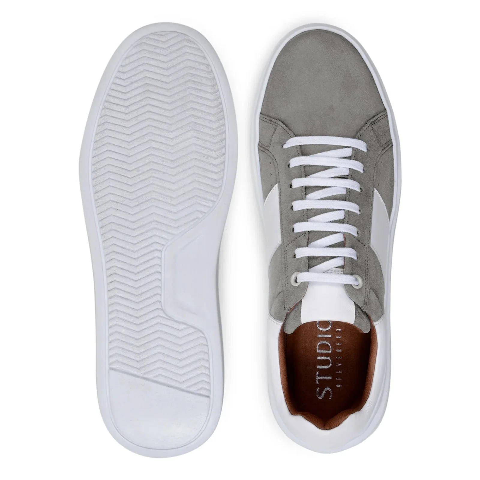 Men's Belvedere Olivier Suede Tennis Shoe in Grey & White - Image 6