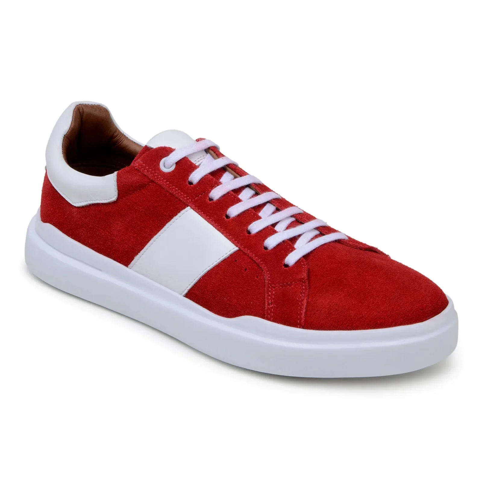 Men's Belvedere Olivier Suede Tennis Shoe in Red & White - Image 2