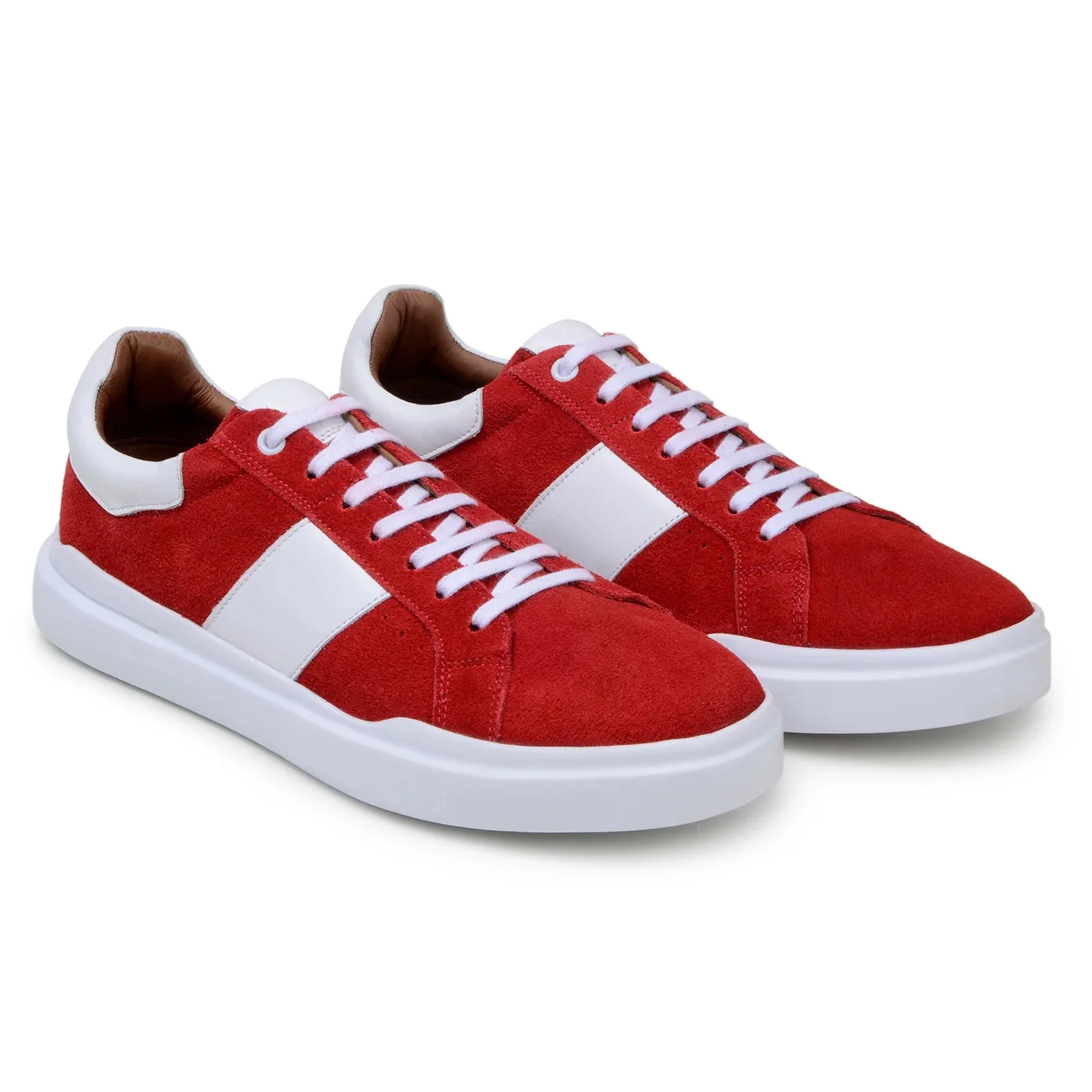 Men's Belvedere Olivier Suede Tennis Shoe in Red & White - Image 3