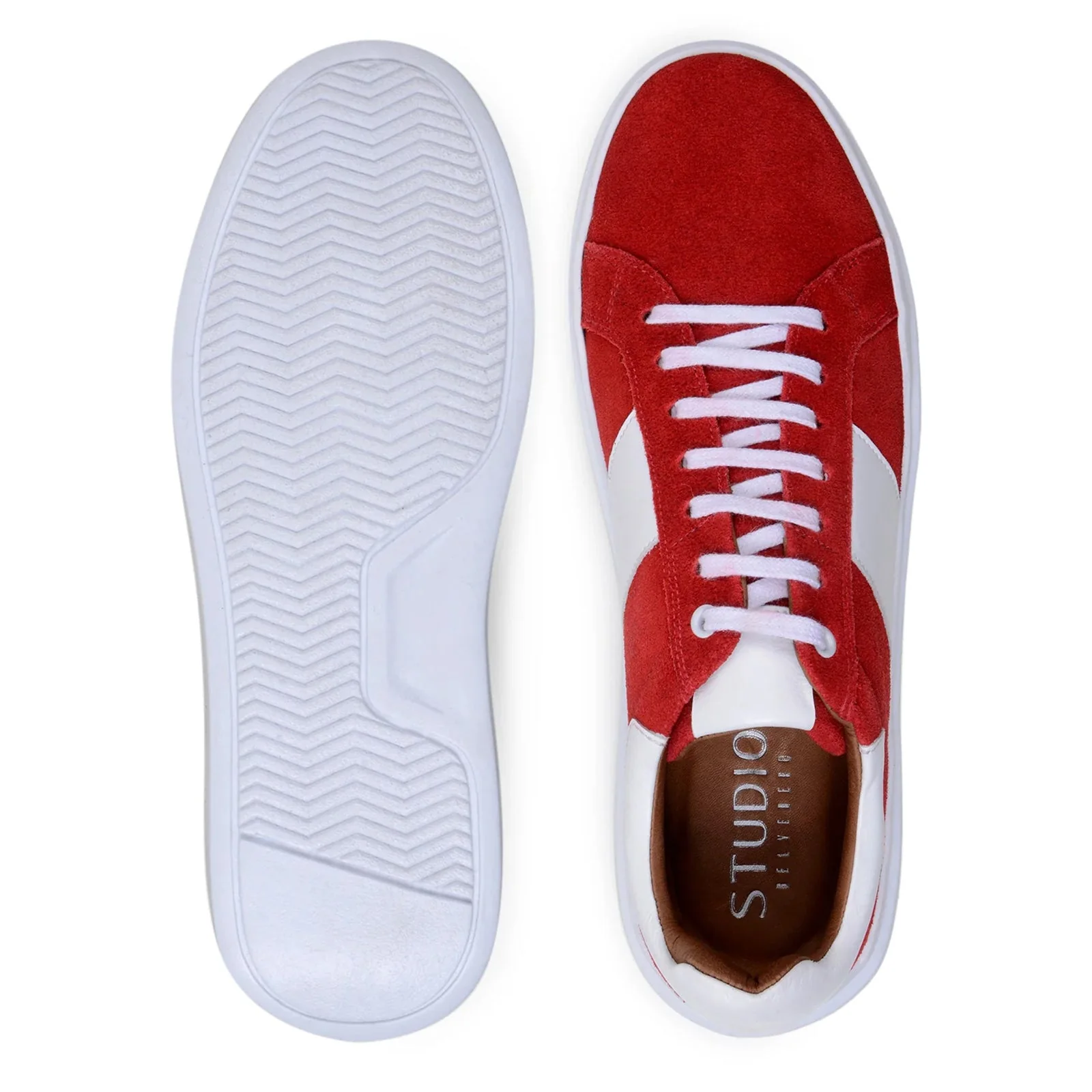 Men's Belvedere Olivier Suede Tennis Shoe in Red & White - Image 6