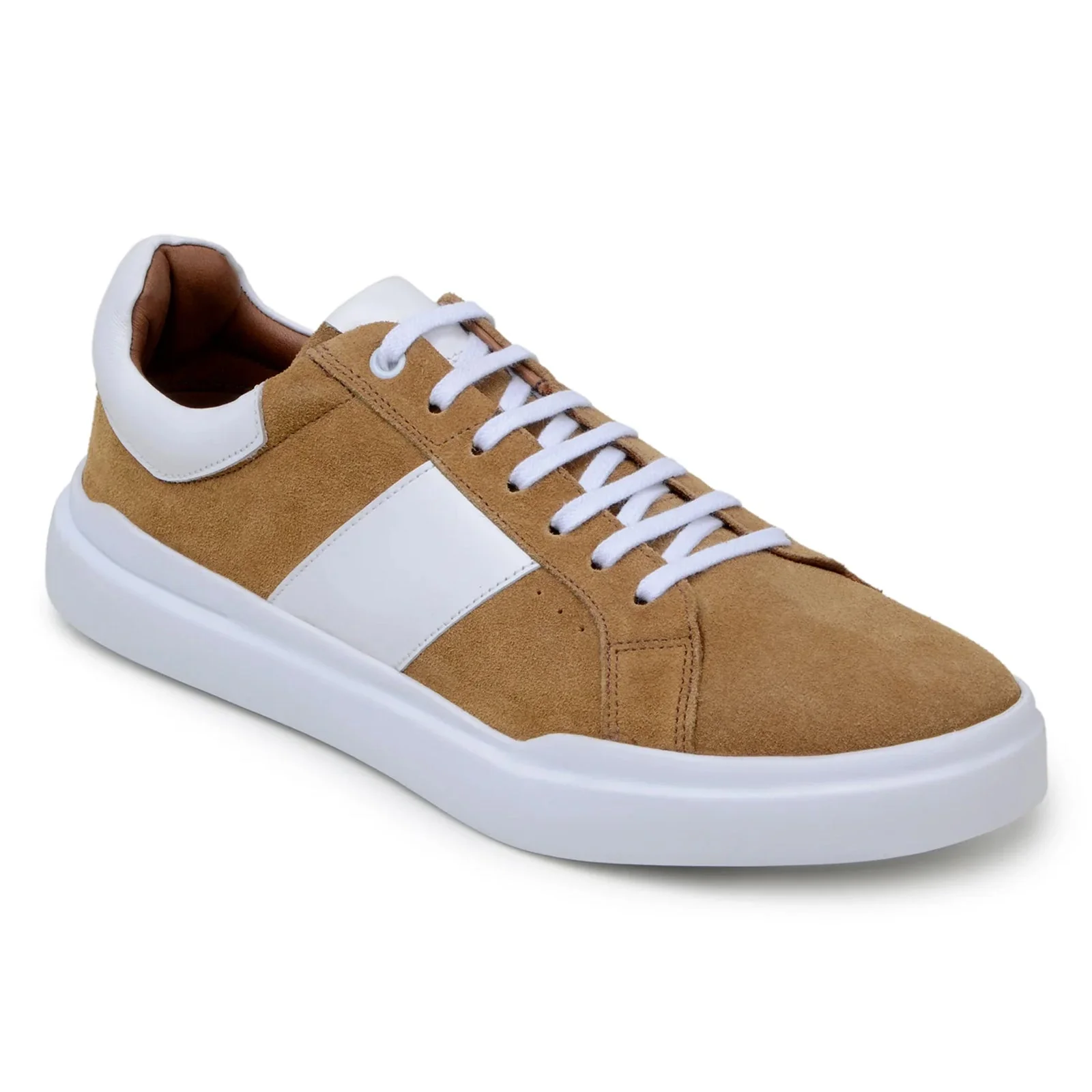 Men's Belvedere Olivier Suede Tennis Shoe in Tan & White - Image 2