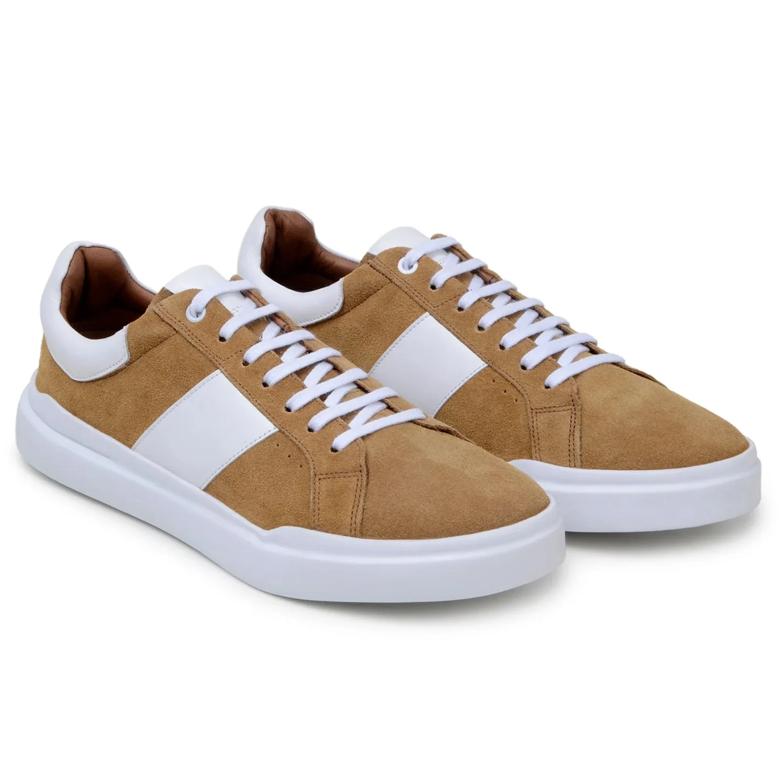Men's Belvedere Olivier Suede Tennis Shoe in Tan & White - Image 3