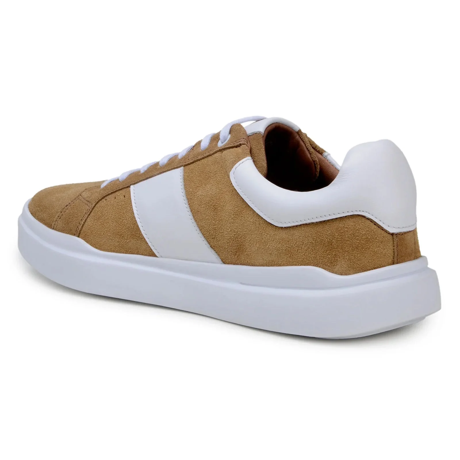 Men's Belvedere Olivier Suede Tennis Shoe in Tan & White - Image 4