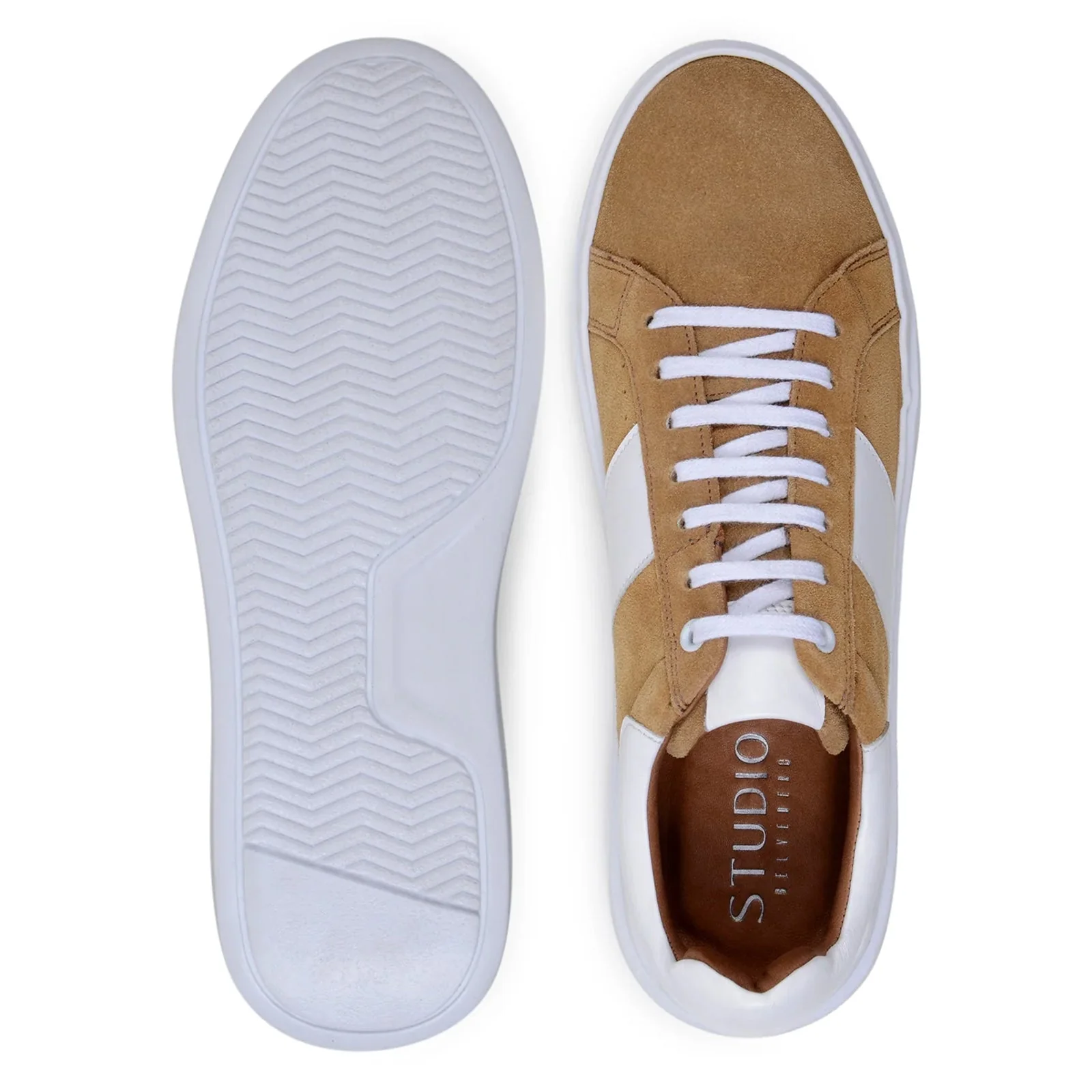 Men's Belvedere Olivier Suede Tennis Shoe in Tan & White - Image 6