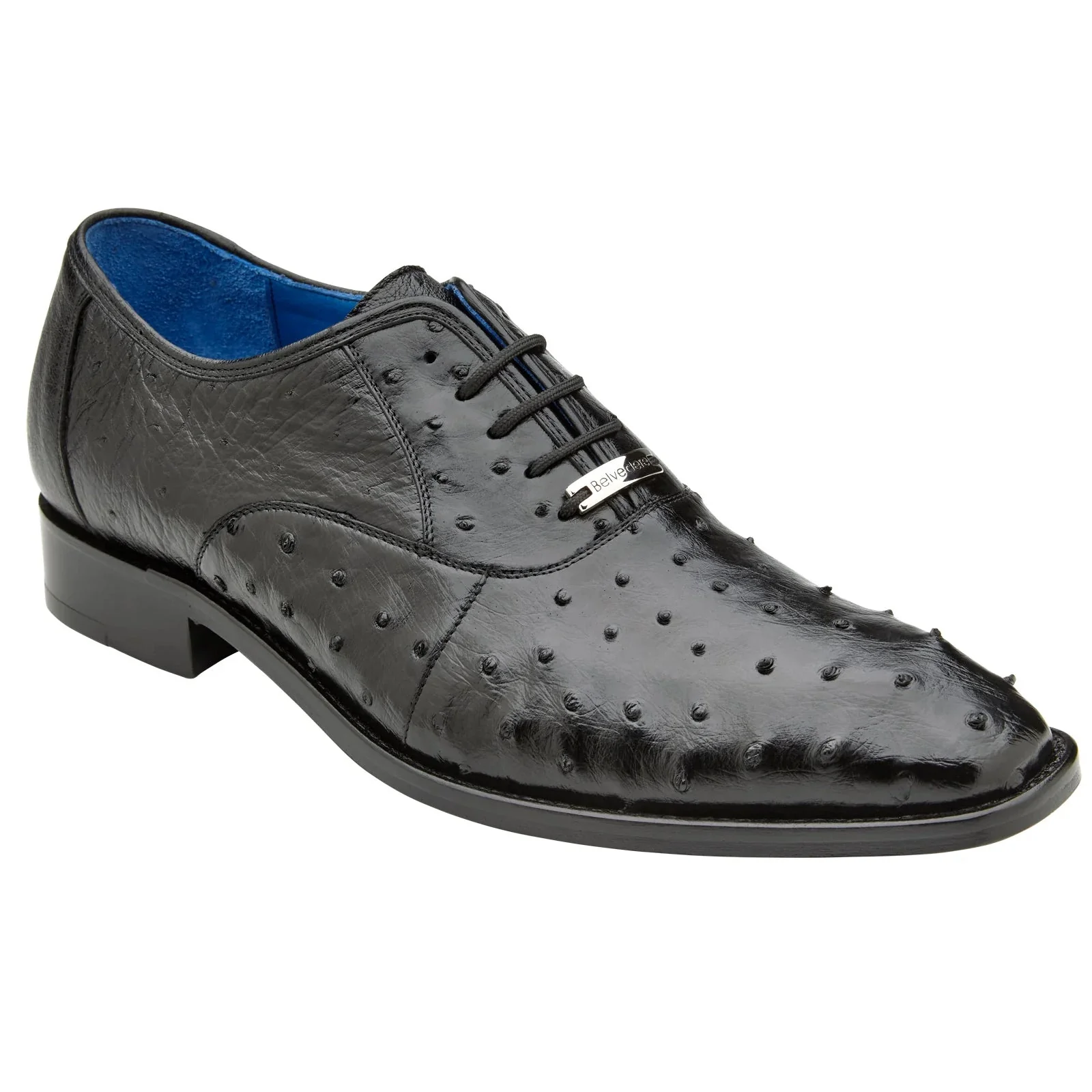 Men's Belvedere Orlando Ostrich Quill Plain Toe Dress Shoe in Black - Image 2