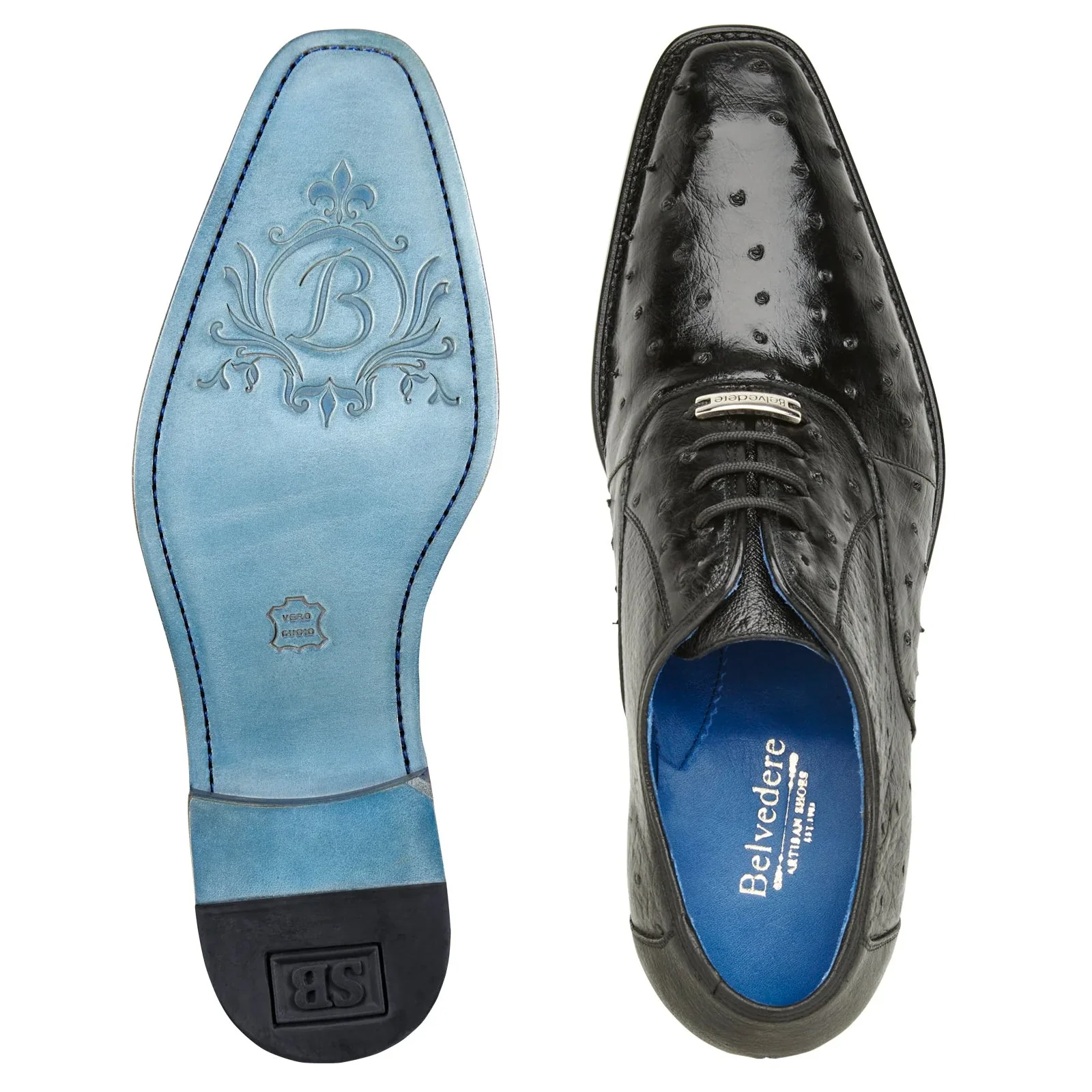 Men's Belvedere Orlando Ostrich Quill Plain Toe Dress Shoe in Black - Image 3