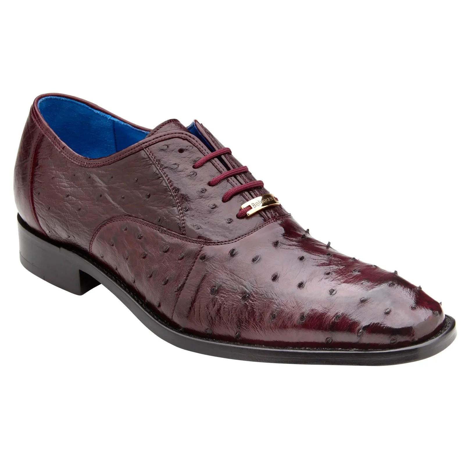 Men's Belvedere Orlando Ostrich Quill Plain Toe Dress Shoe in Burgundy - Image 2