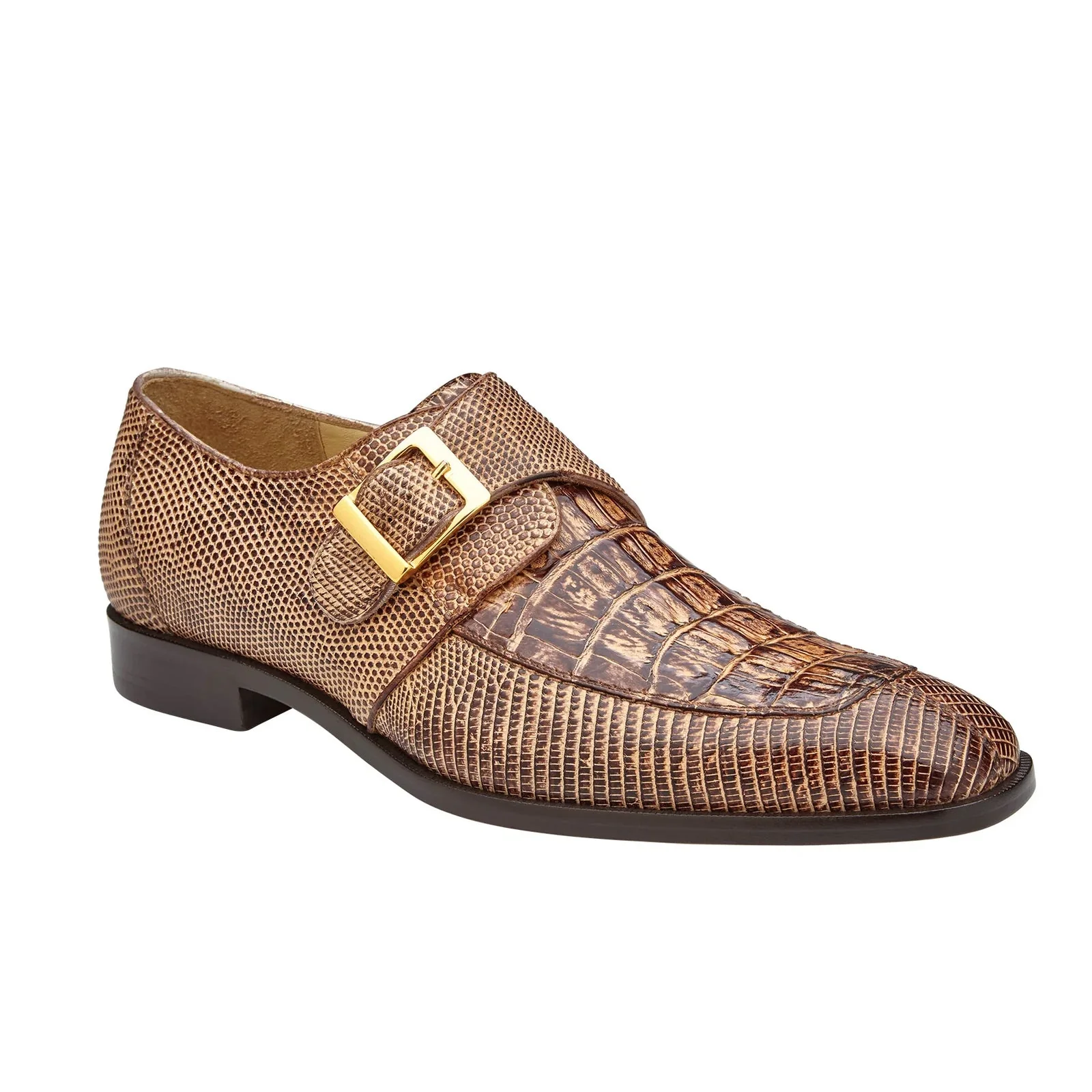 Men's Belvedere Pablo Crocodile & Lizard Moc-Toe Monk Strap Dress Shoe in Espresso - Image 2