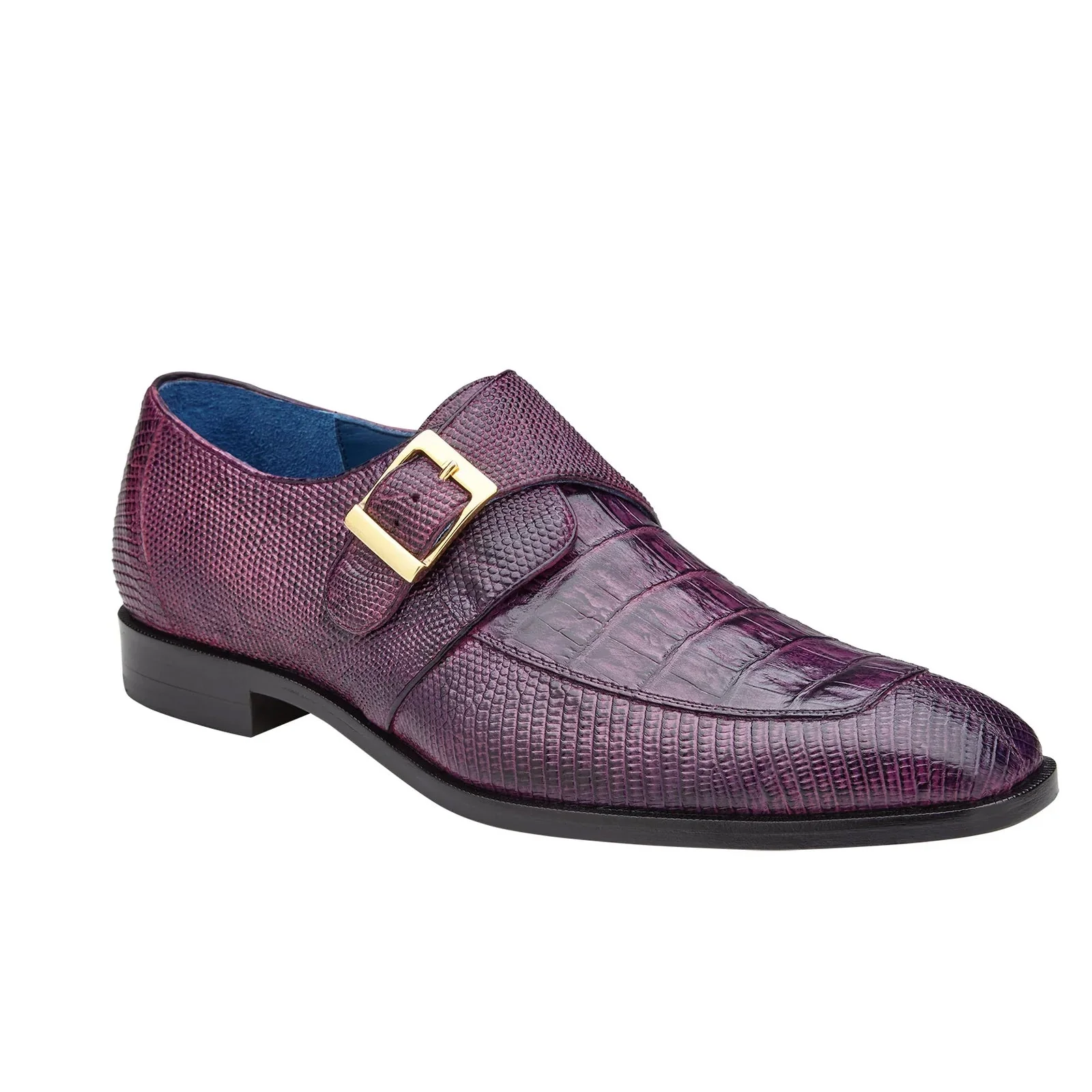 Men's Belvedere Pablo Crocodile & Lizard Moc-Toe Monk Strap Dress Shoe in Purple - Image 2