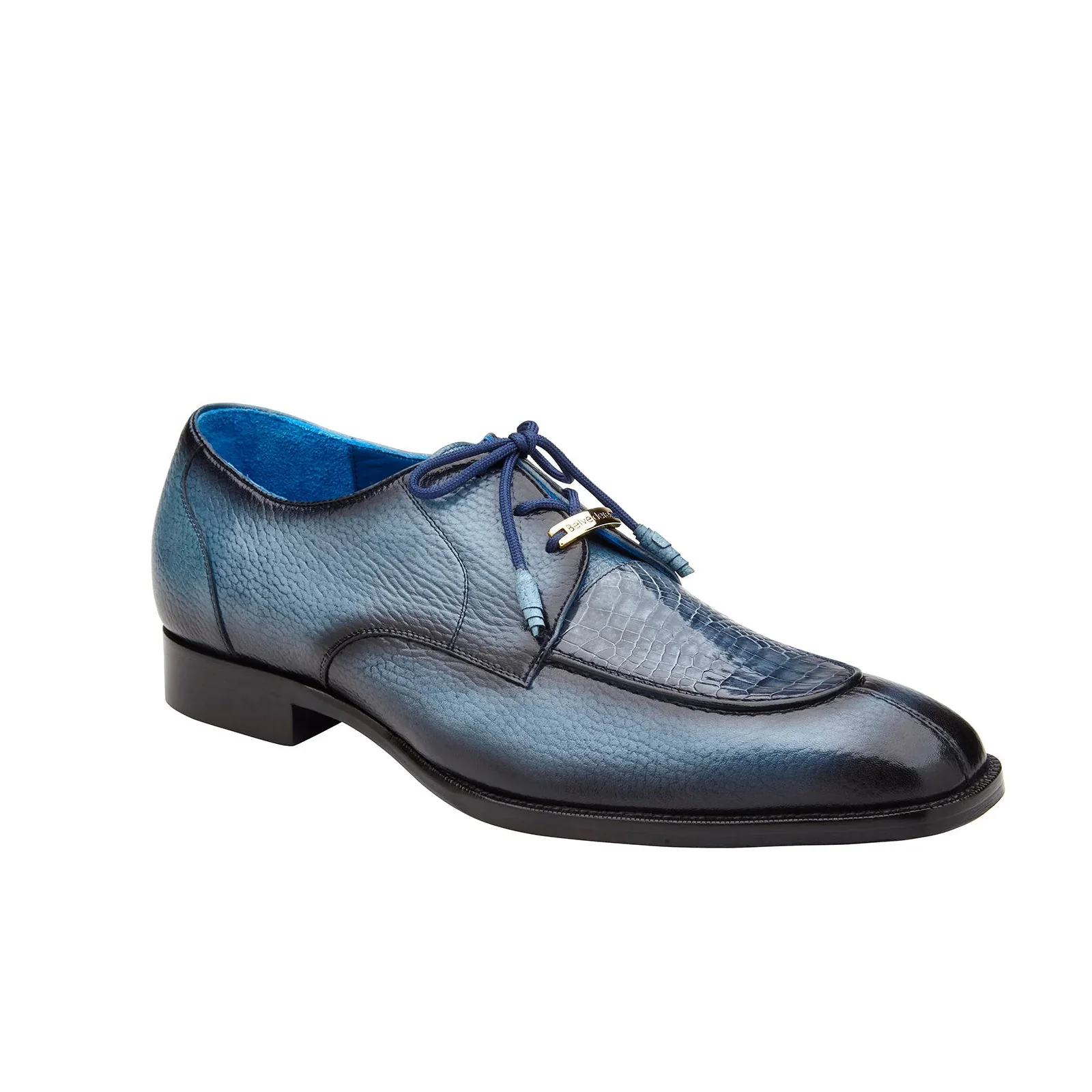 Men's Belvedere Primo Alligator & Calfskin Moc-Toe Dress Shoe in Safari Blue - Image 2
