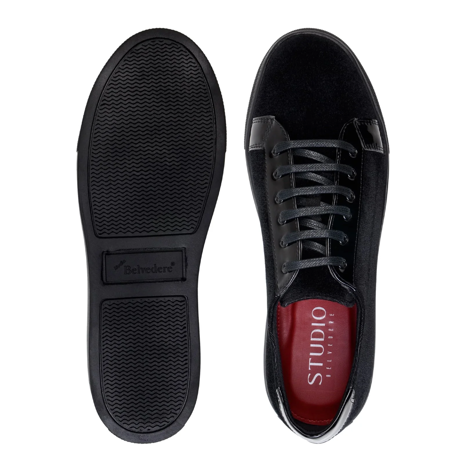 Men's Belvedere Prince Velvet & Matte Leather Tuxedo Sneaker in Black - Image 5