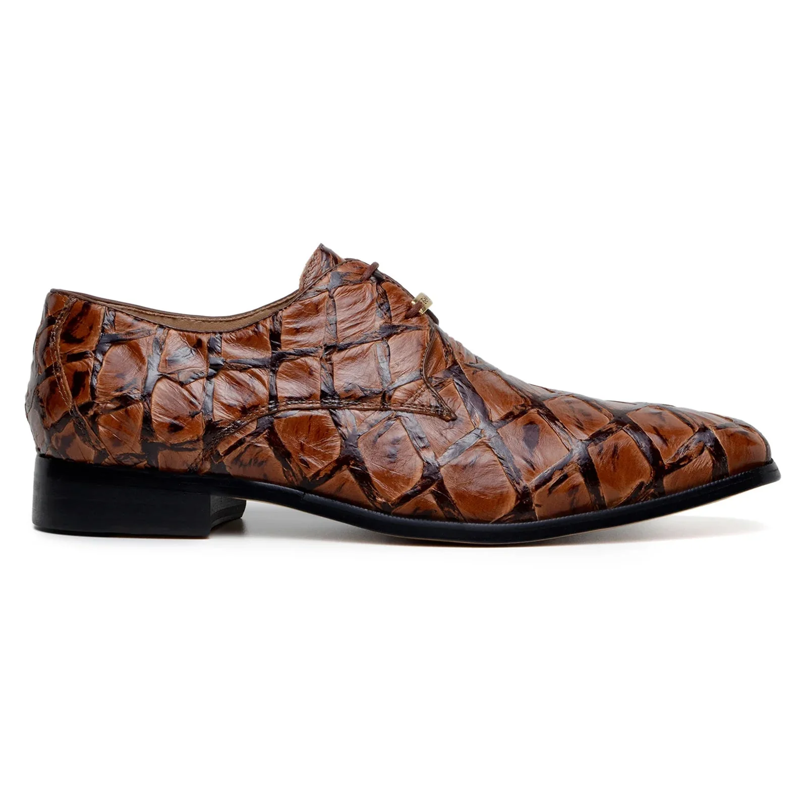 Men's Belvedere Renzo Genuine Pirarucu Lace Up Derby Dress Shoe in Almond Tan