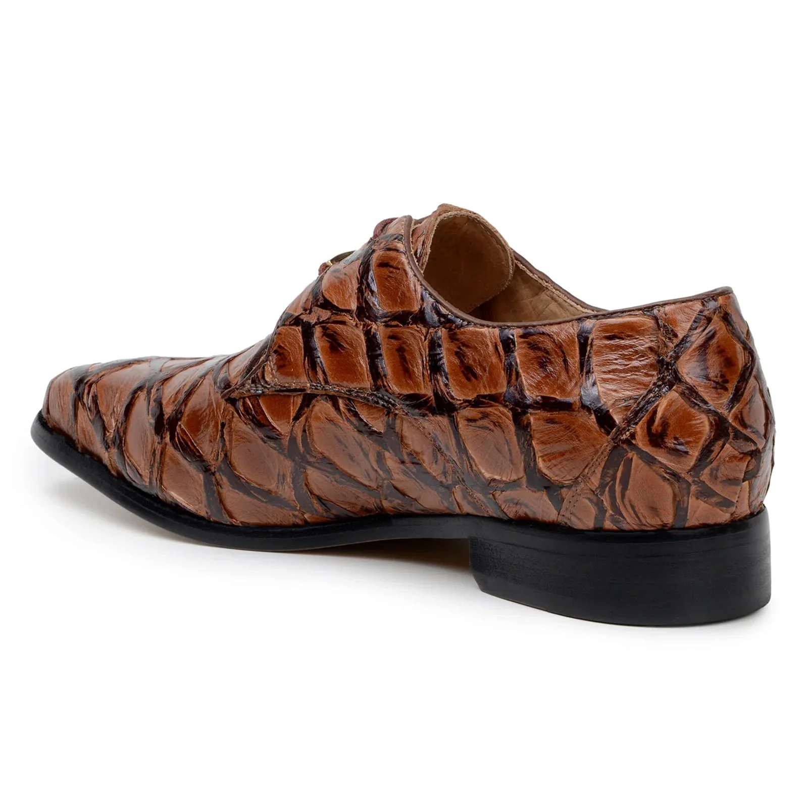 Men's Belvedere Renzo Genuine Pirarucu Lace Up Derby Dress Shoe in Almond Tan - Image 4