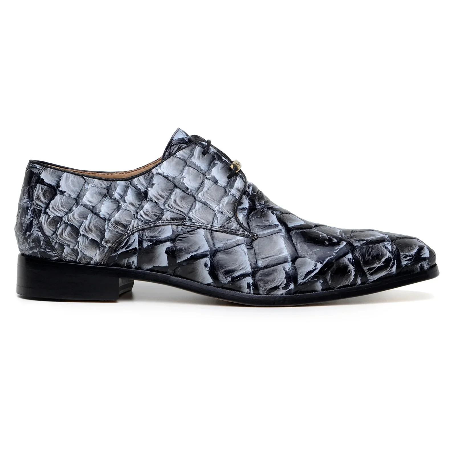 Men's Belvedere Renzo Genuine Pirarucu Lace Up Derby Dress Shoe in Ivory & Black