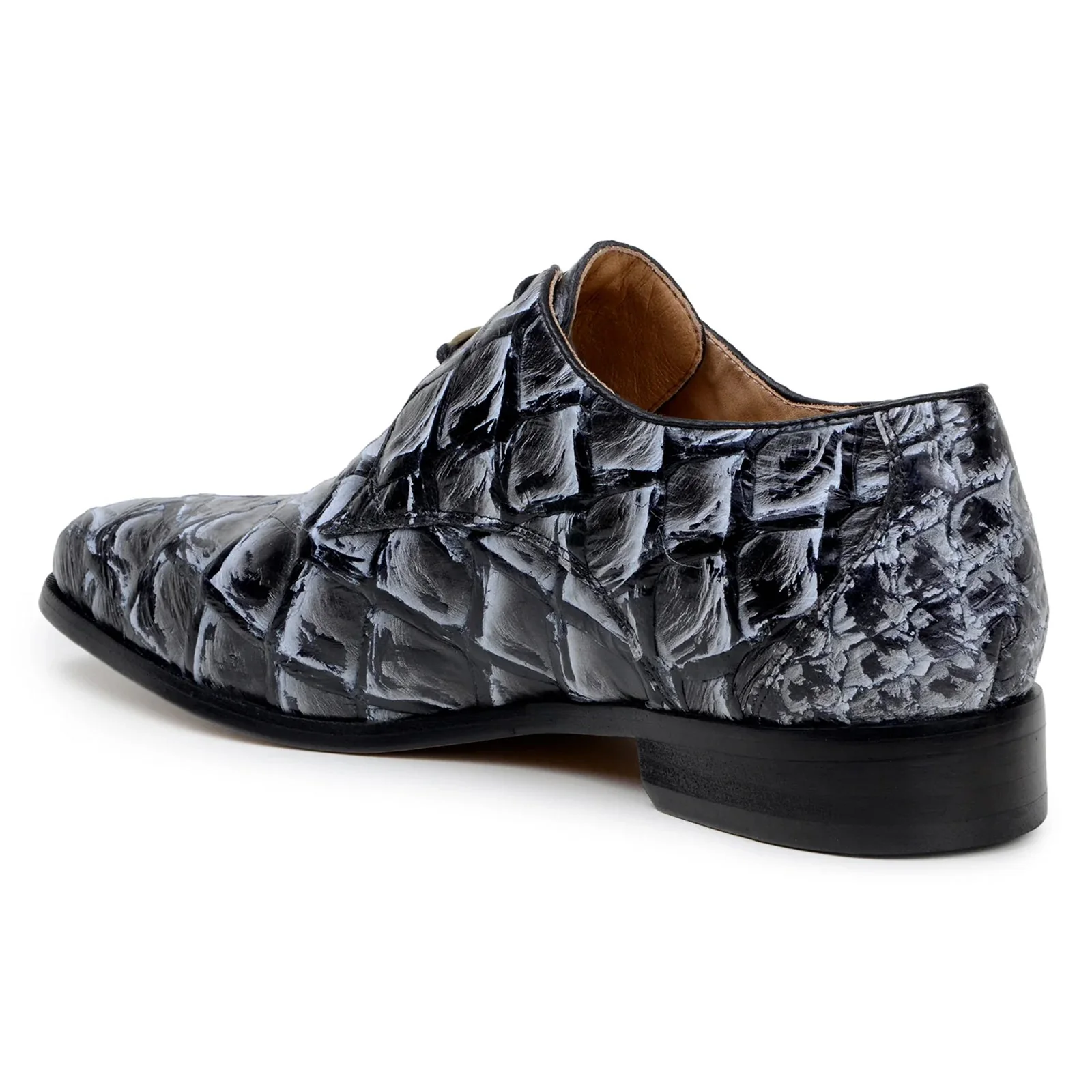Men's Belvedere Renzo Genuine Pirarucu Lace Up Derby Dress Shoe in Ivory & Black - Image 4