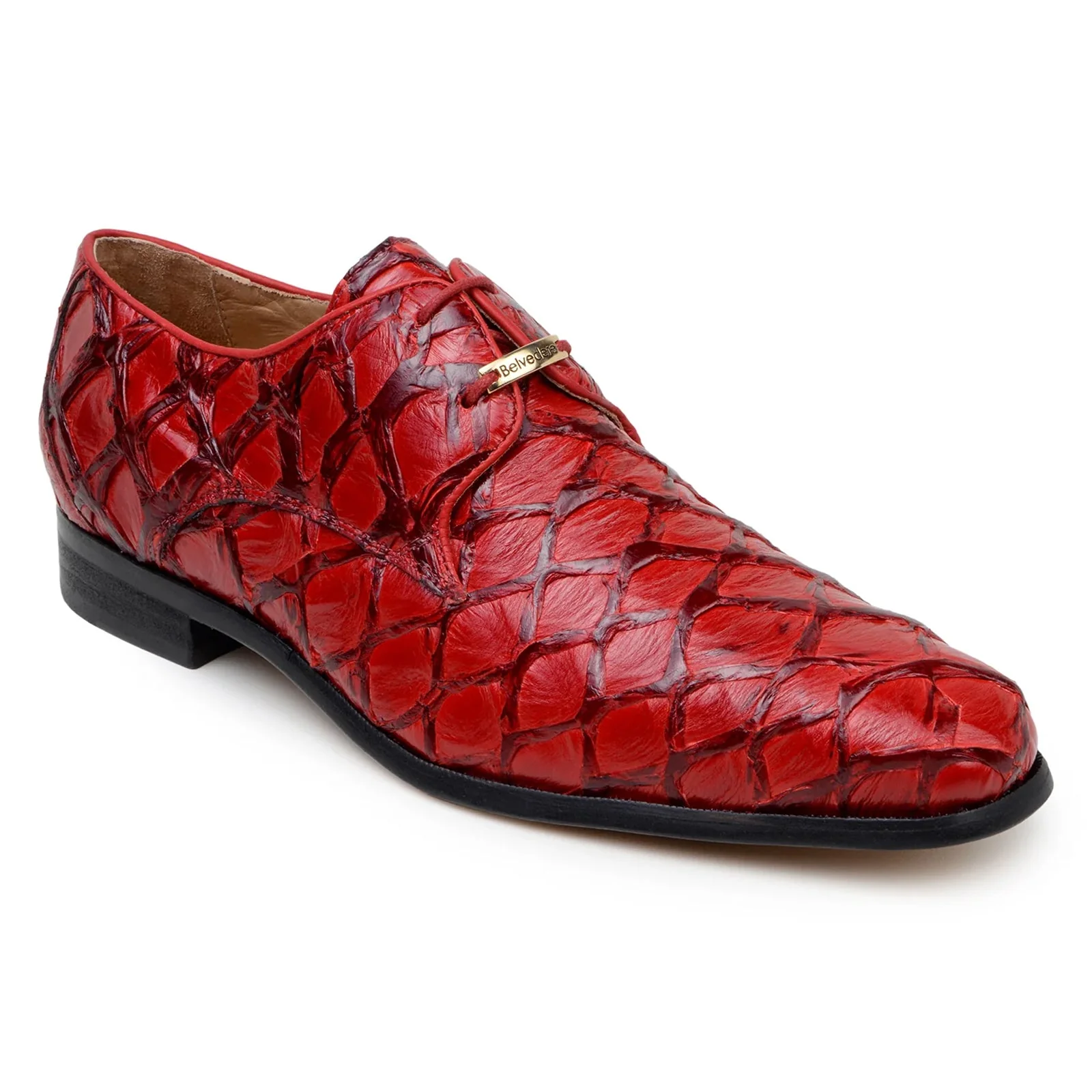 Men's Belvedere Renzo Genuine Pirarucu Lace Up Derby Dress Shoe in Red - Image 2