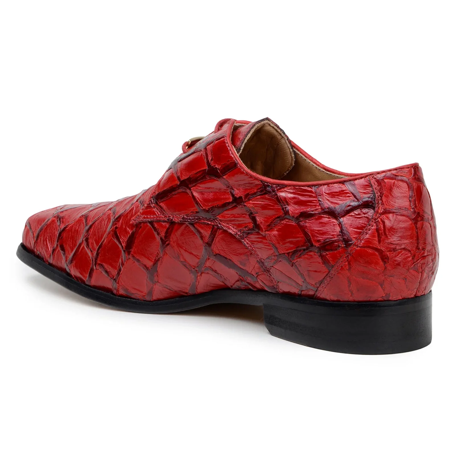 Men's Belvedere Renzo Genuine Pirarucu Lace Up Derby Dress Shoe in Red - Image 4