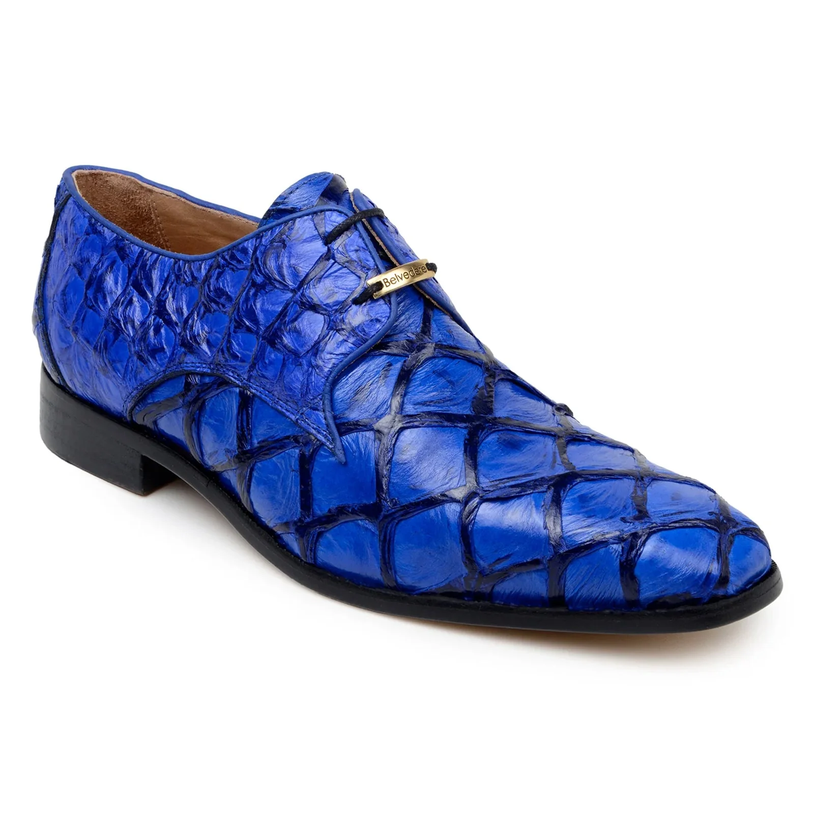 Men's Belvedere Renzo Genuine Pirarucu Lace Up Derby Dress Shoe in Royal Blue - Image 2