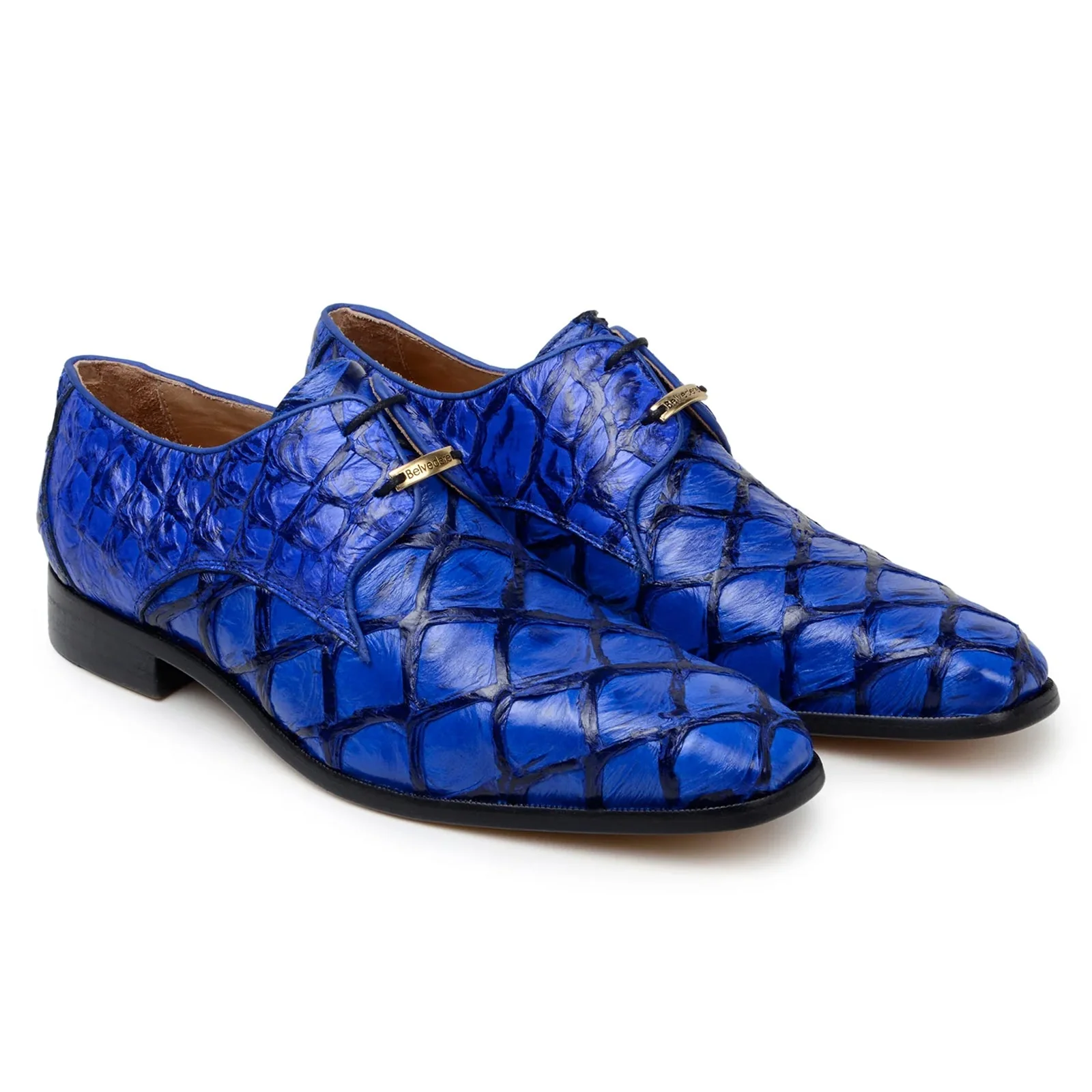 Men's Belvedere Renzo Genuine Pirarucu Lace Up Derby Dress Shoe in Royal Blue - Image 3