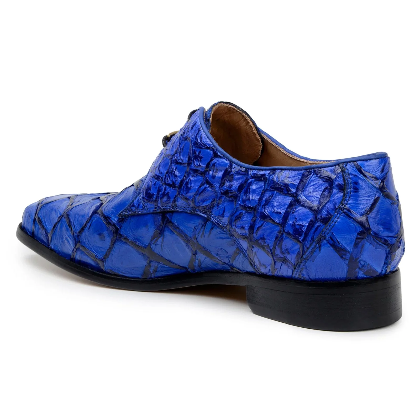 Men's Belvedere Renzo Genuine Pirarucu Lace Up Derby Dress Shoe in Royal Blue - Image 4