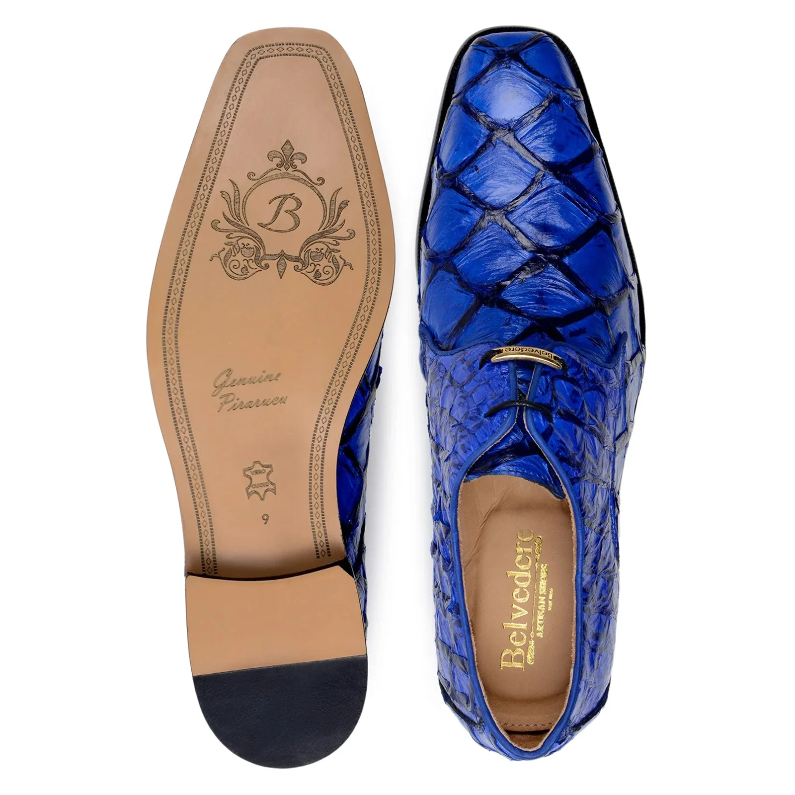 Men's Belvedere Renzo Genuine Pirarucu Lace Up Derby Dress Shoe in Royal Blue - Image 6