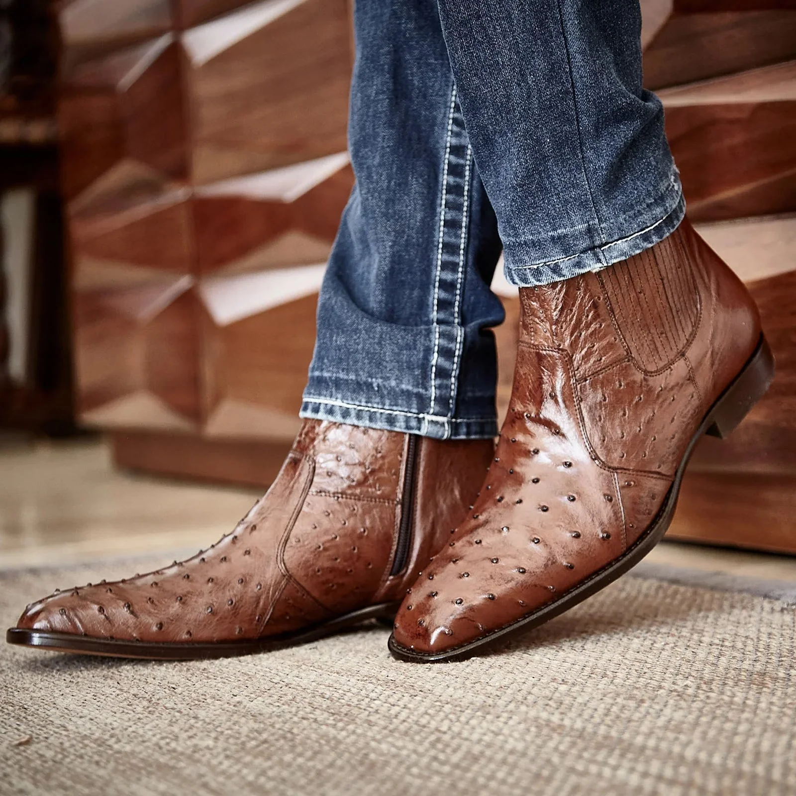 Men's Belvedere Roger Ostrich Quill Dress Boot in Brown - Image 6