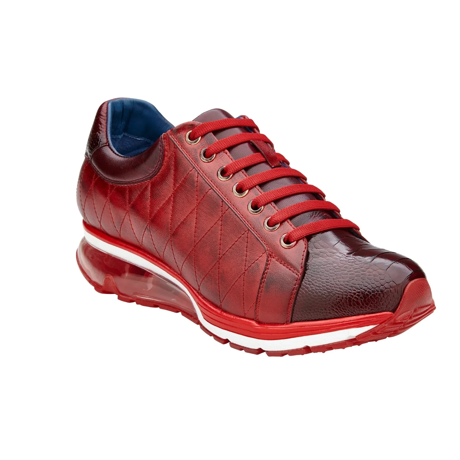 Men's Belvedere Sacco Ostrich Leg & Quilted Calf Leather Dress Sneaker in Burgundy & Cherry - Image 2
