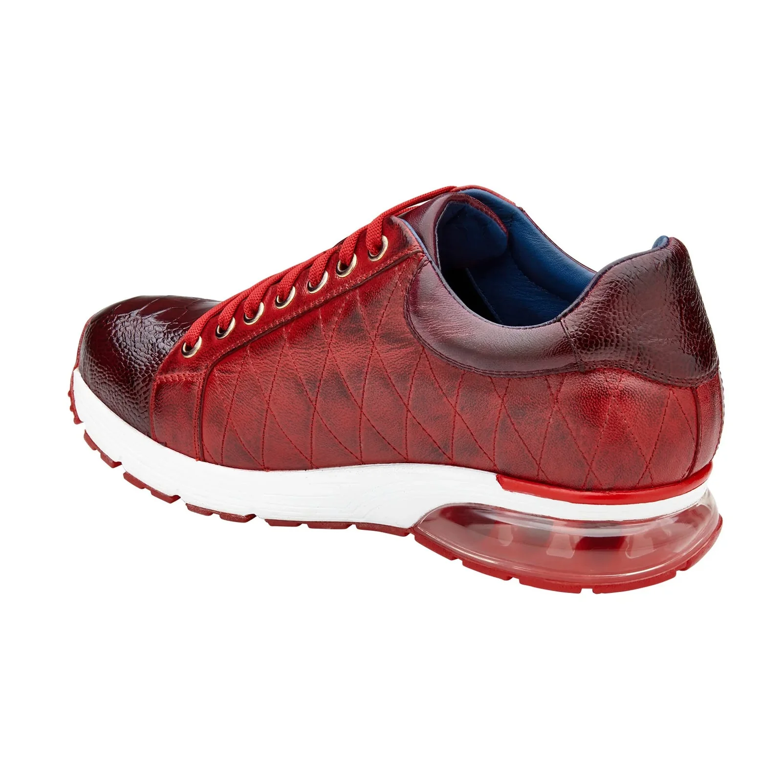 Men's Belvedere Sacco Ostrich Leg & Quilted Calf Leather Dress Sneaker in Burgundy & Cherry - Image 3