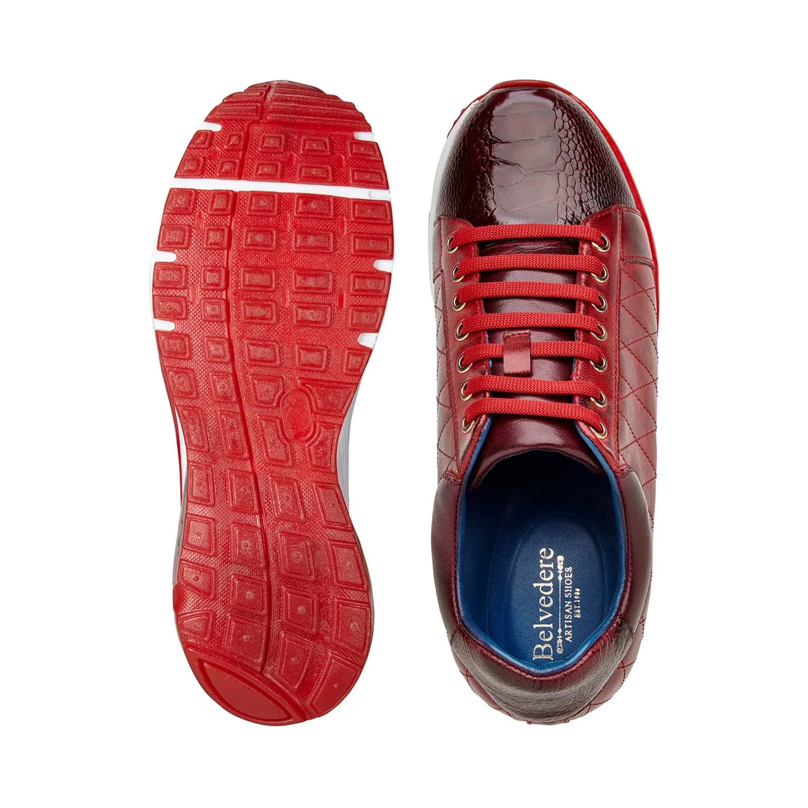 Men's Belvedere Sacco Ostrich Leg & Quilted Calf Leather Dress Sneaker in Burgundy & Cherry - Image 5