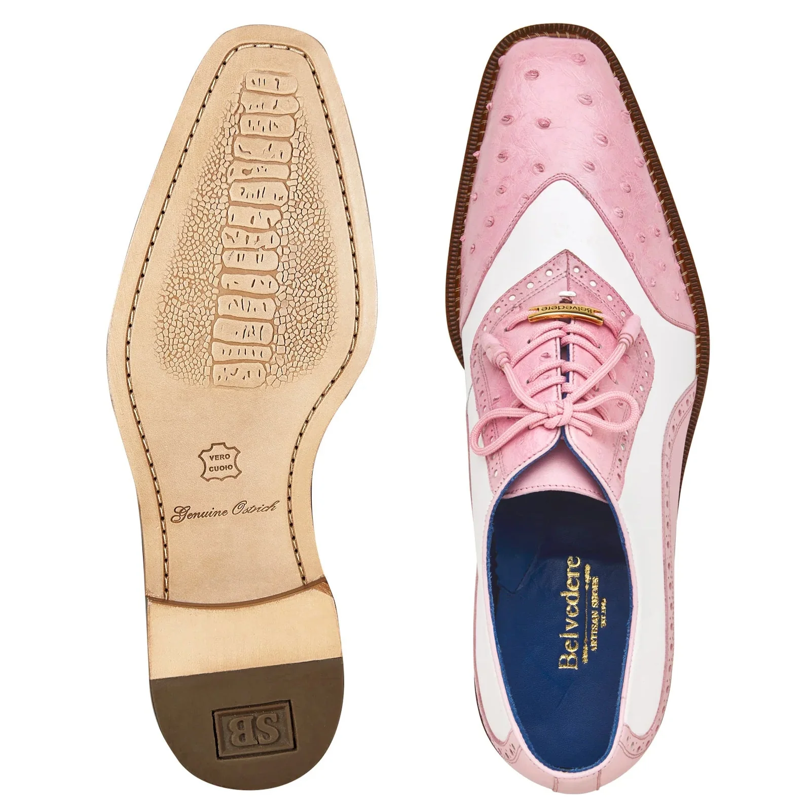 Men's Belvedere Sesto Dress Shoe in Pink & White CLOSEOUT SIZE 13 - Image 3