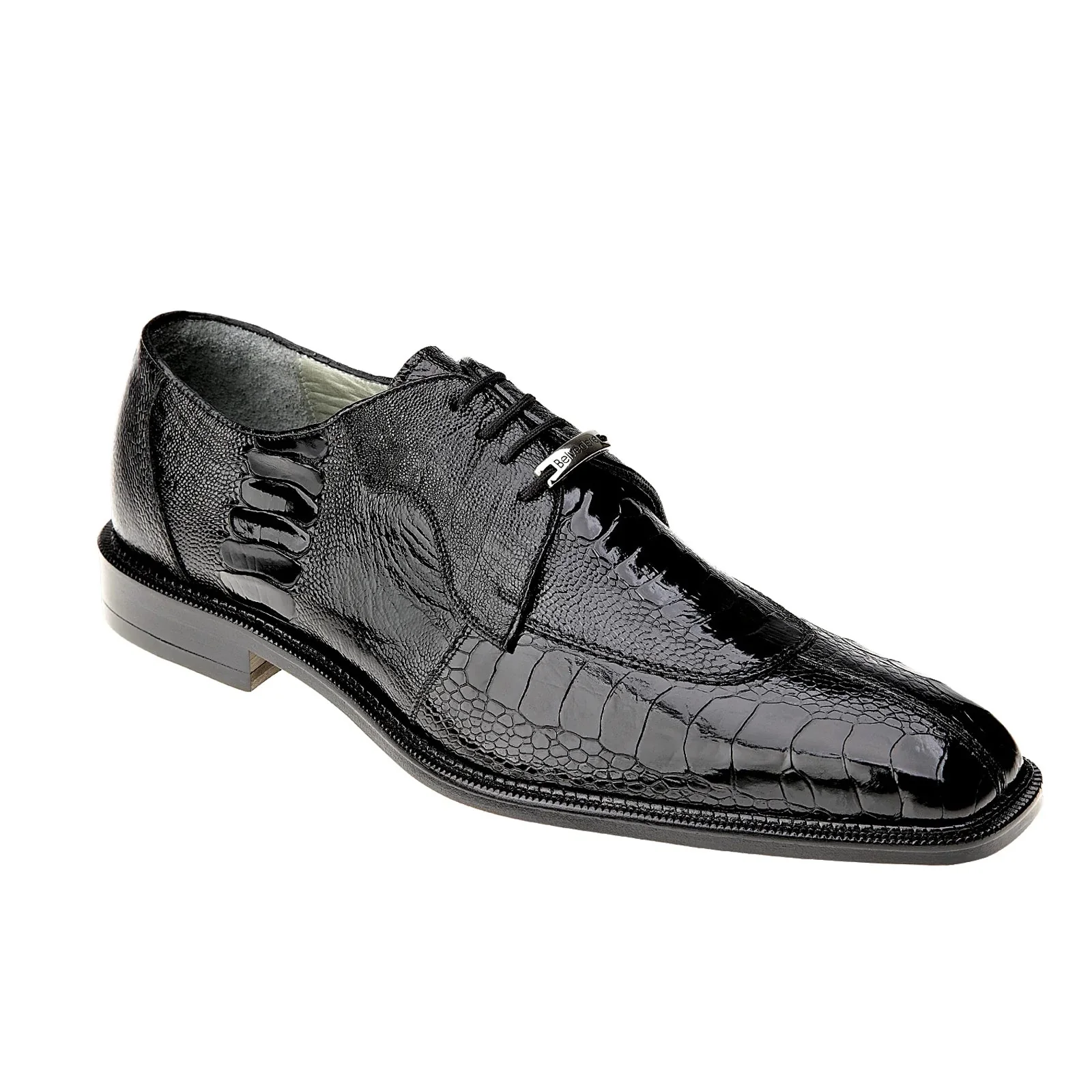Men's Belvedere Siena Ostrich Leg Moc Toe Dress Shoe in Black - Image 2