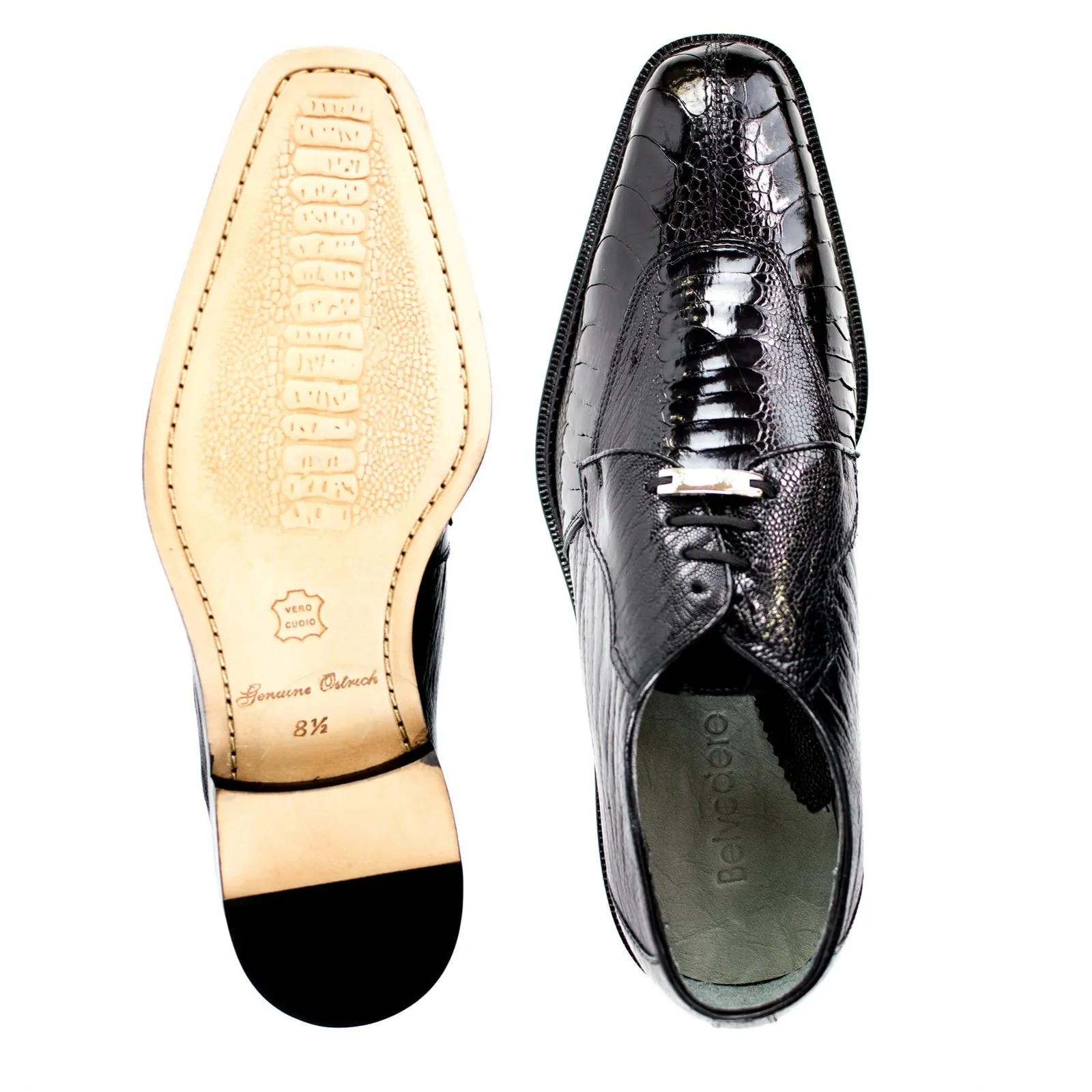 Men's Belvedere Siena Ostrich Leg Moc Toe Dress Shoe in Black - Image 3