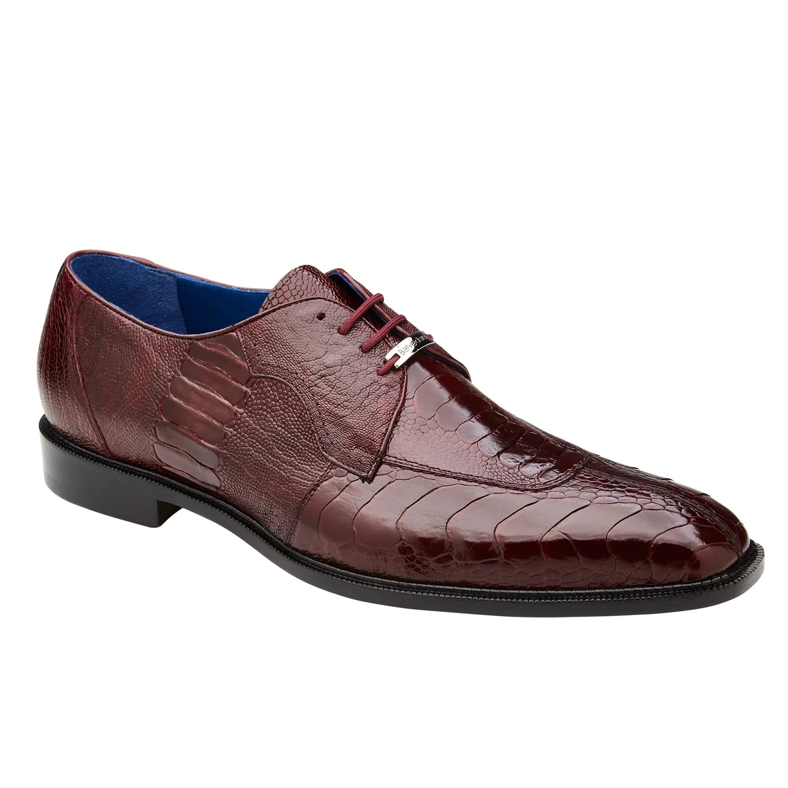 Men's Belvedere Siena Ostrich Leg Moc Toe Dress Shoe in Burgundy - Image 2