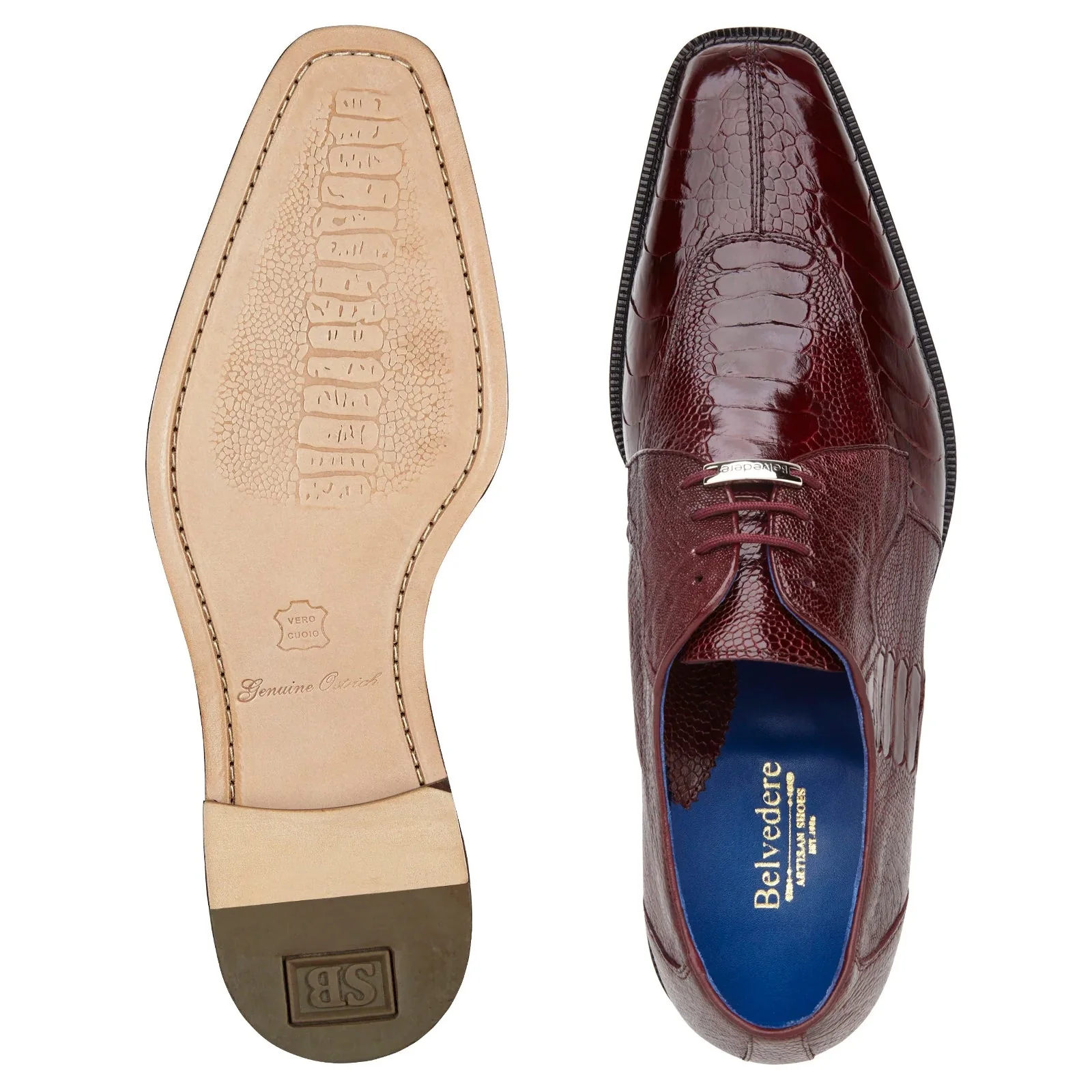 Men's Belvedere Siena Ostrich Leg Moc Toe Dress Shoe in Burgundy - Image 3