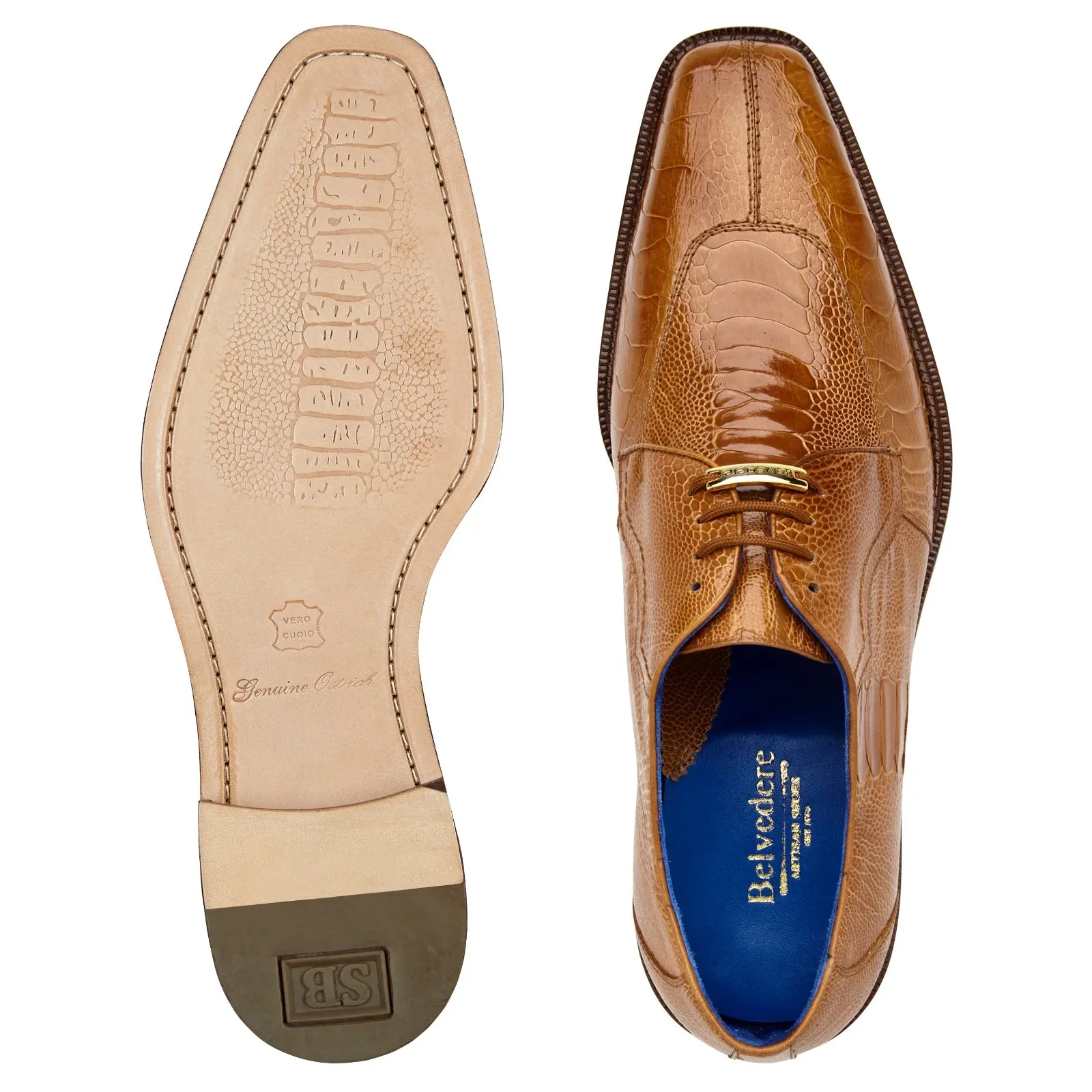 Men's Belvedere Siena Ostrich Leg Moc Toe Dress Shoe in Burned Amber - Image 3