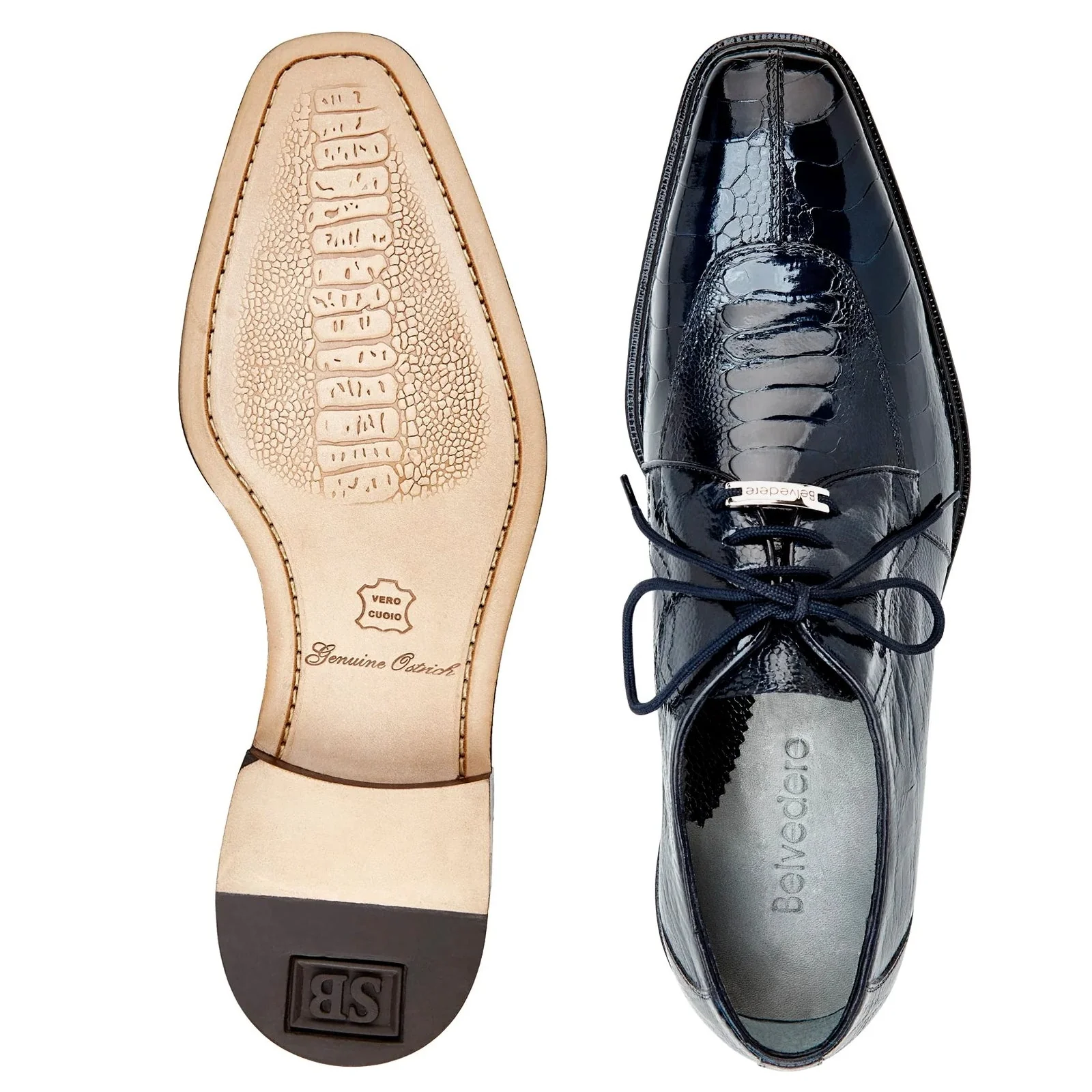 Men's Belvedere Siena Ostrich Leg Moc Toe Dress Shoe in Navy - Image 3