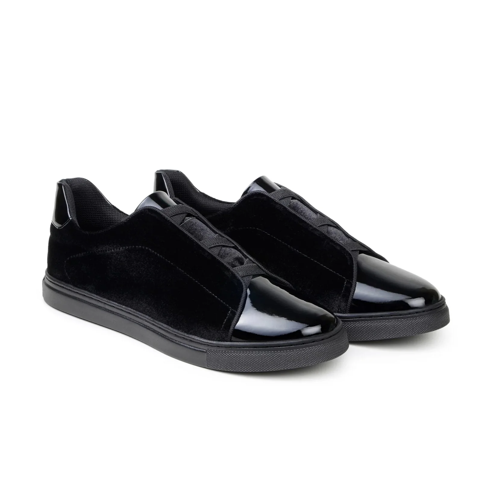 Men's Belvedere Silvano Velvet & Patent Leather Tuxedo Tennis Shoe in Black - Image 3