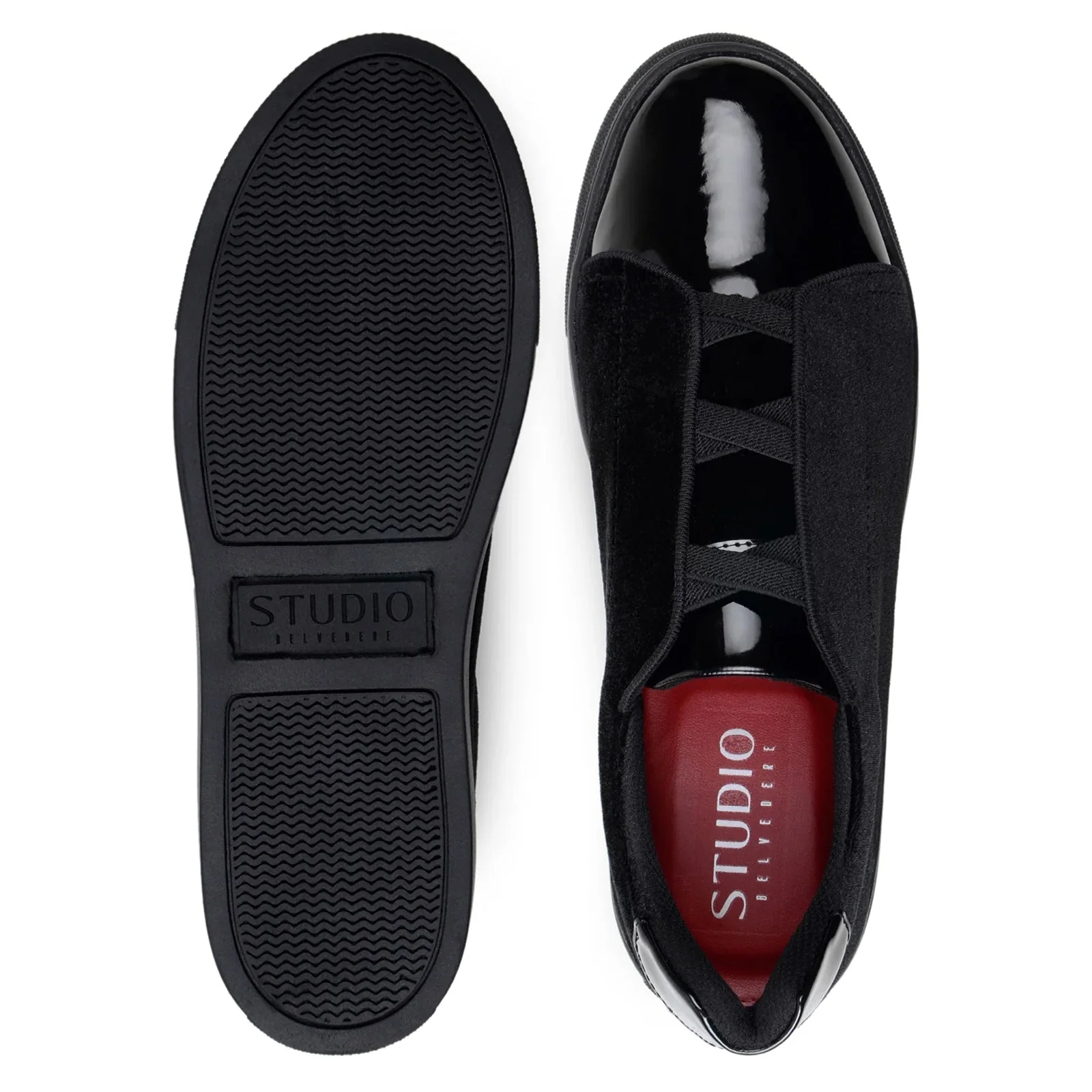 Men's Belvedere Silvano Velvet & Patent Leather Tuxedo Tennis Shoe in Black - Image 6
