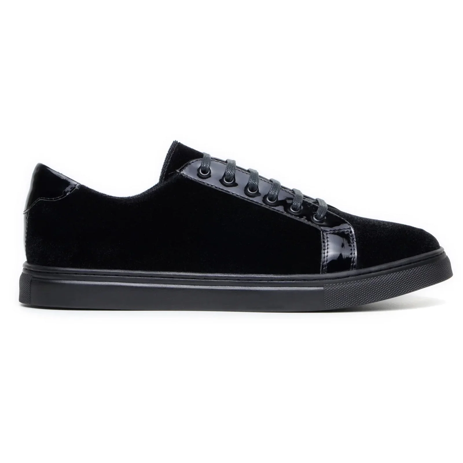 Men's Belvedere Teo Velvet & Patent Leather Dress Sneaker in Black