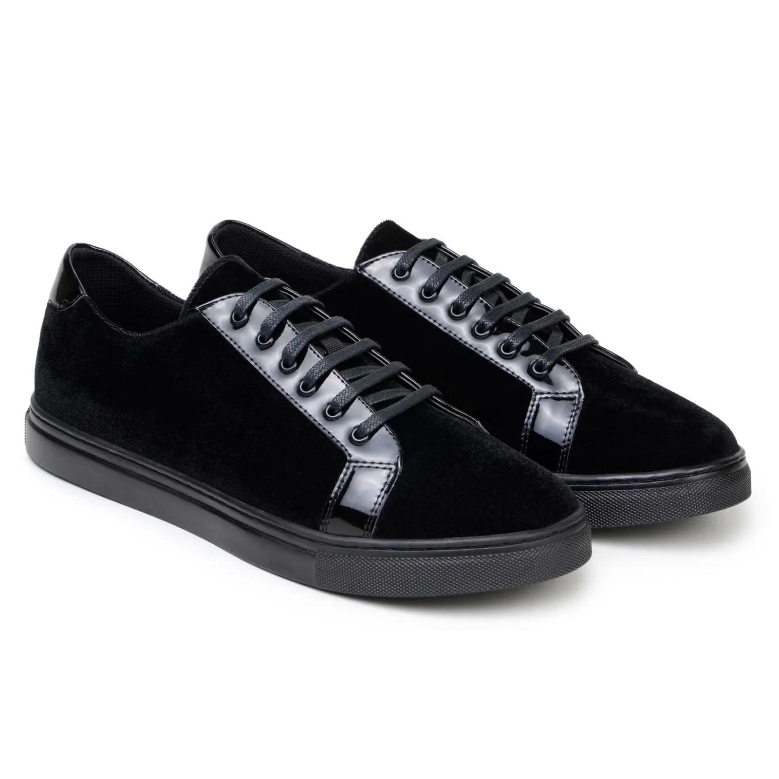 Men's Belvedere Teo Velvet & Patent Leather Dress Sneaker in Black - Image 2