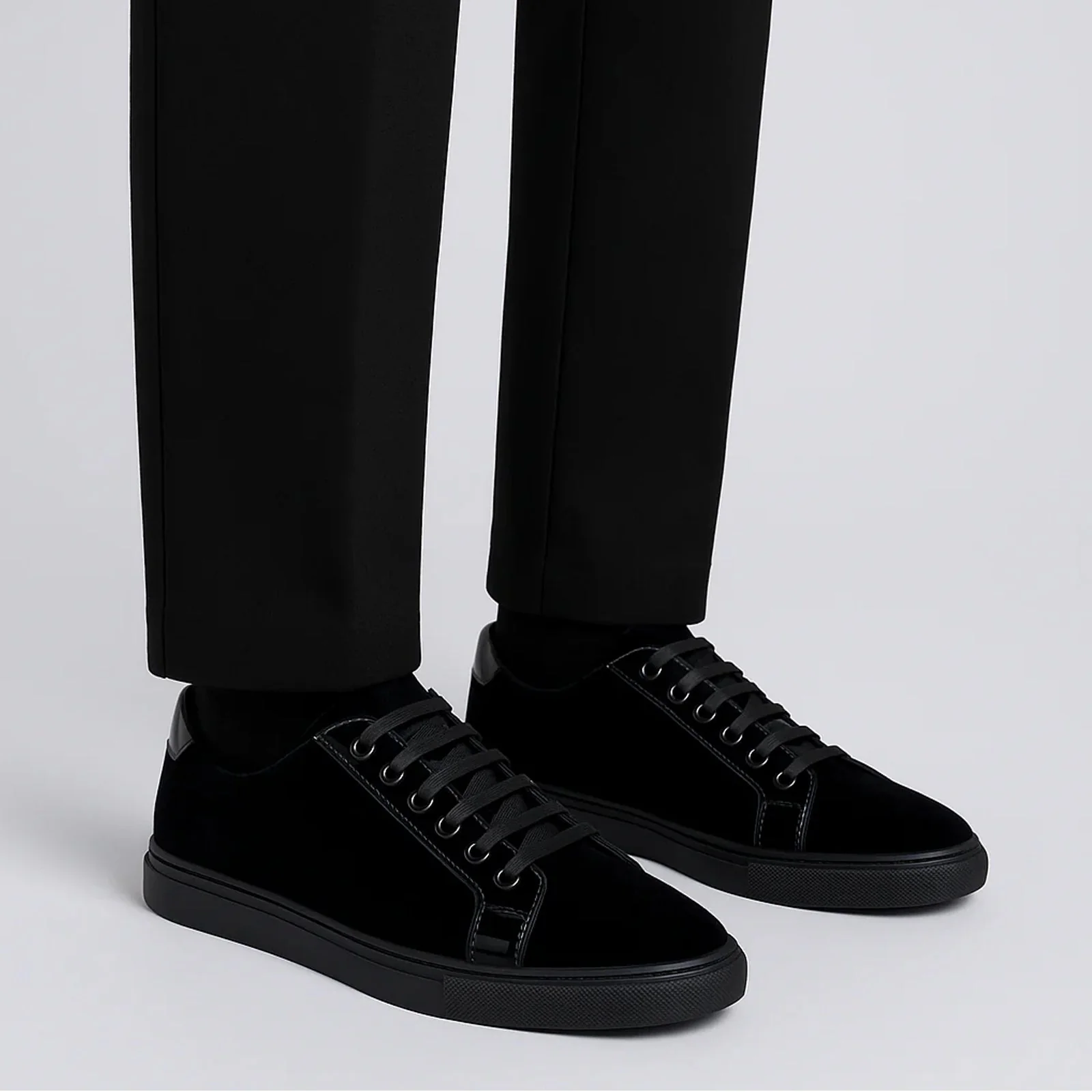 Men's Belvedere Teo Velvet & Patent Leather Dress Sneaker in Black - Image 3