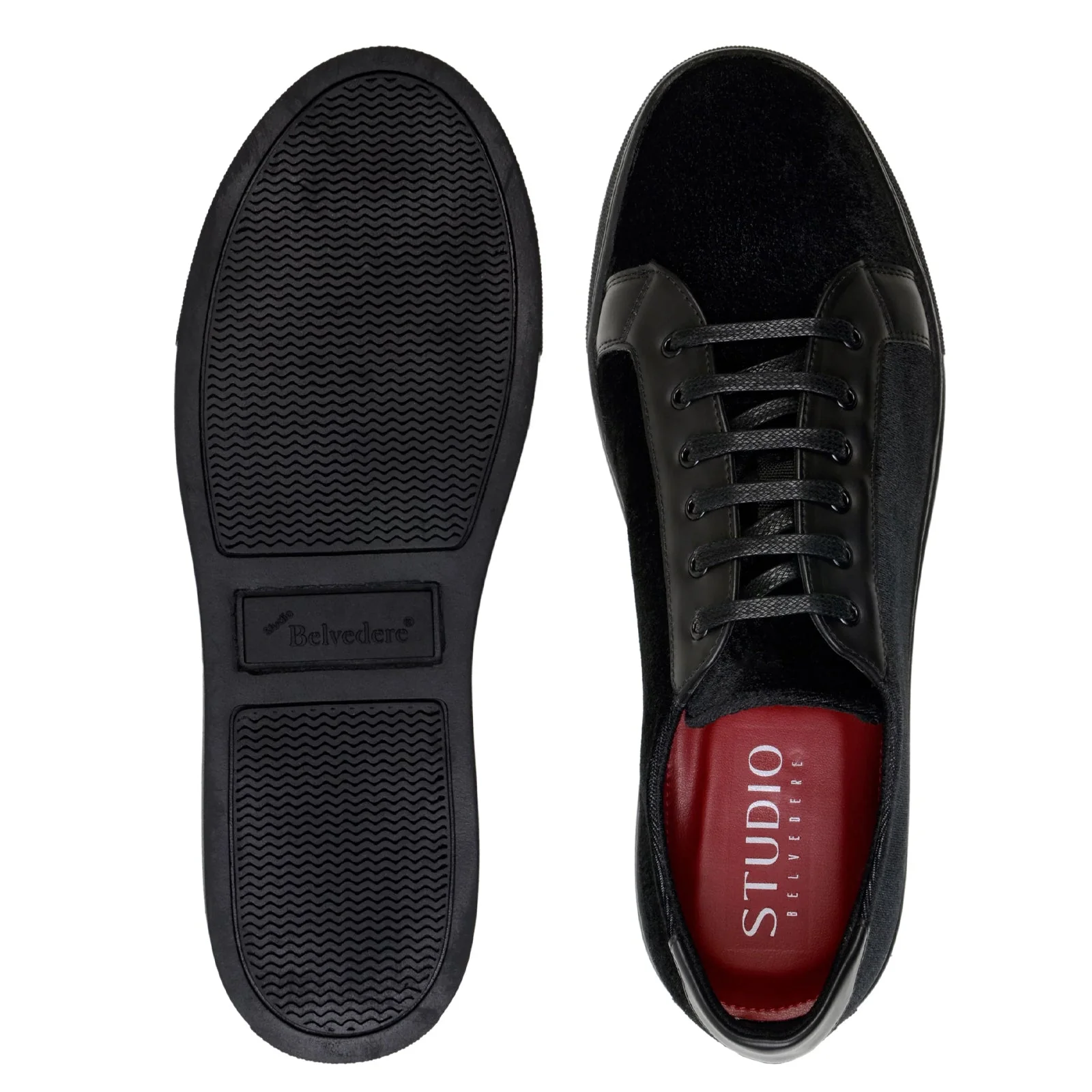 Men's Belvedere Teo Velvet & Patent Leather Dress Sneaker in Black - Image 6