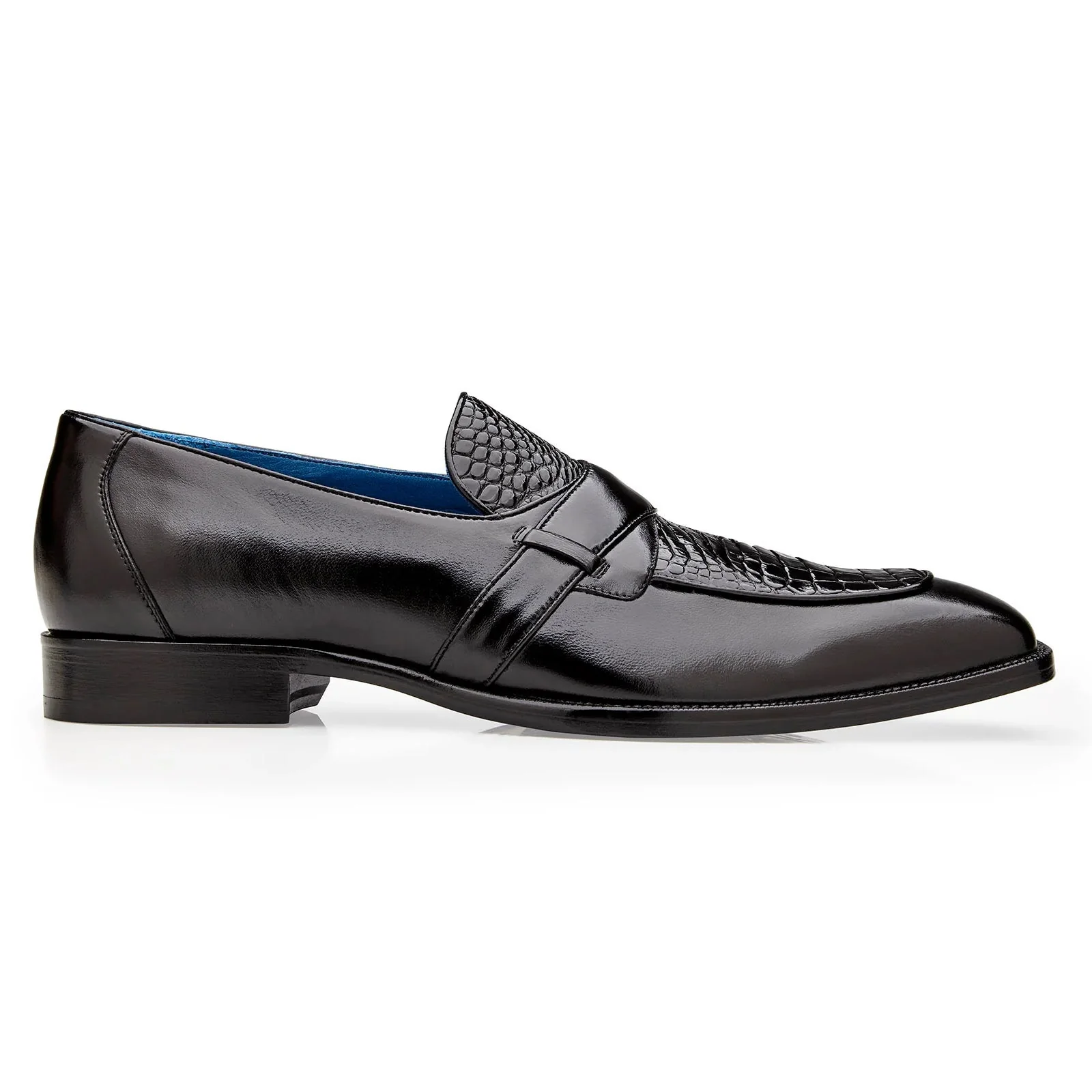Men's Belvedere Tornado Alligator & Calfskin Slip On Dress Loafer in Black