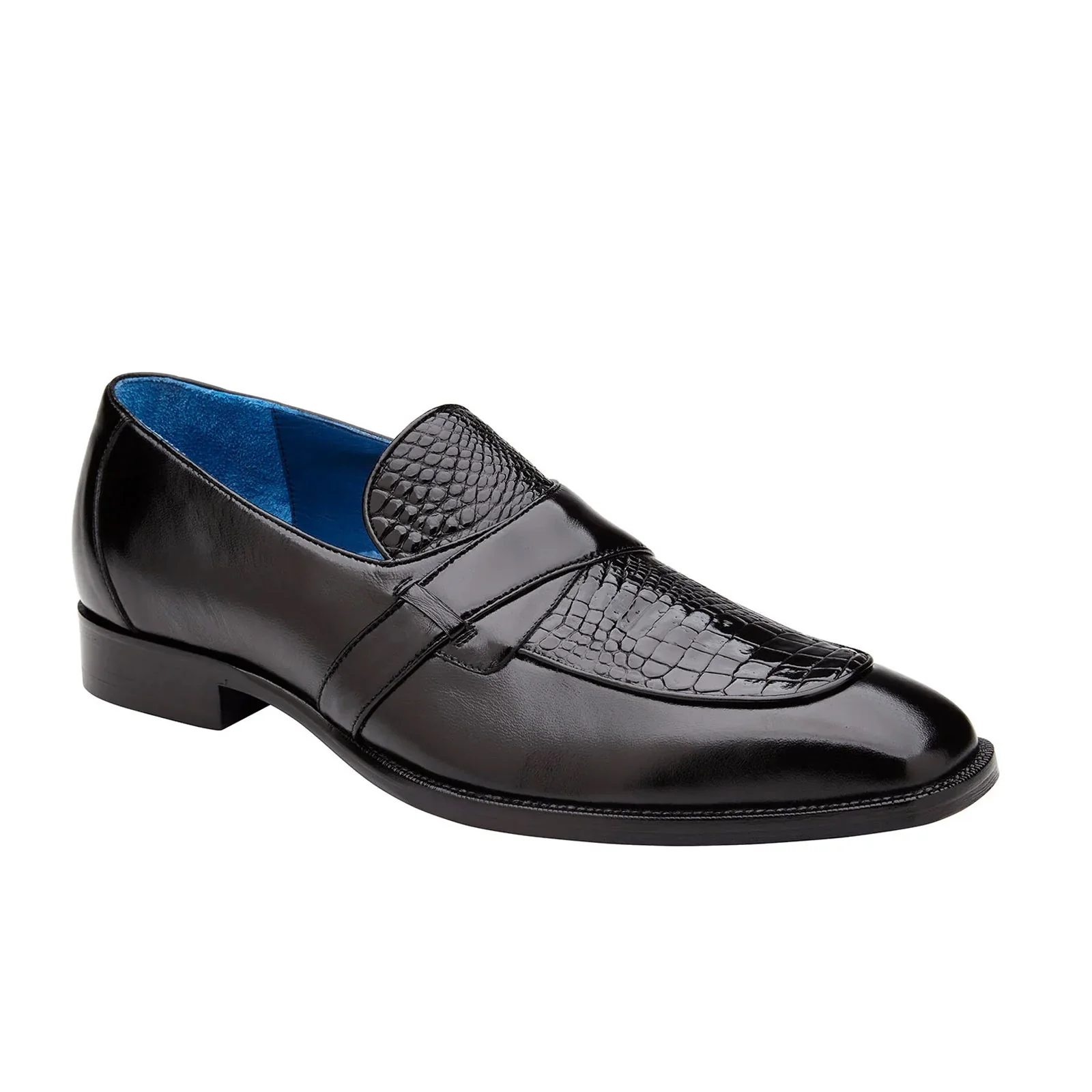 Men's Belvedere Tornado Alligator & Calfskin Slip On Dress Loafer in Black - Image 2