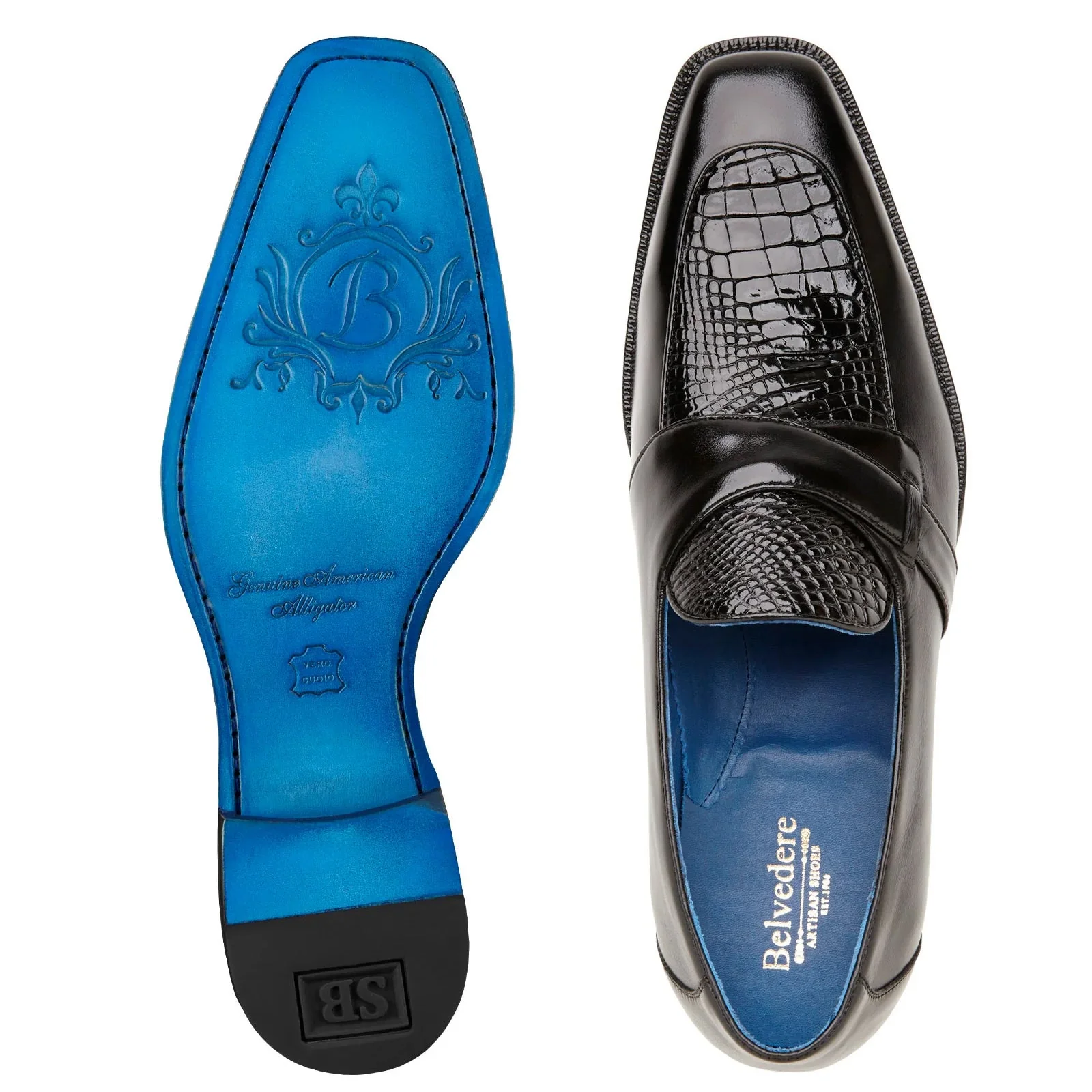 Men's Belvedere Tornado Alligator & Calfskin Slip On Dress Loafer in Black - Image 3
