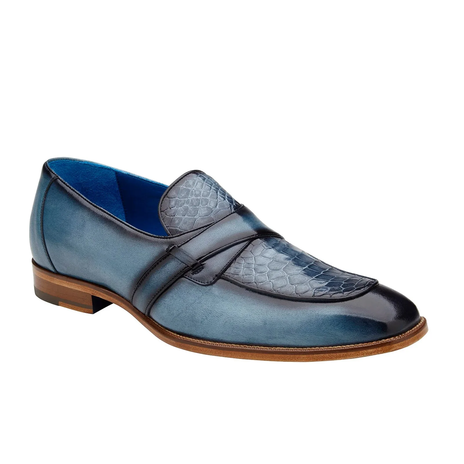 Men's Belvedere Tornado Alligator & Calfskin Slip On Dress Loafer in Blue Jean - Image 2