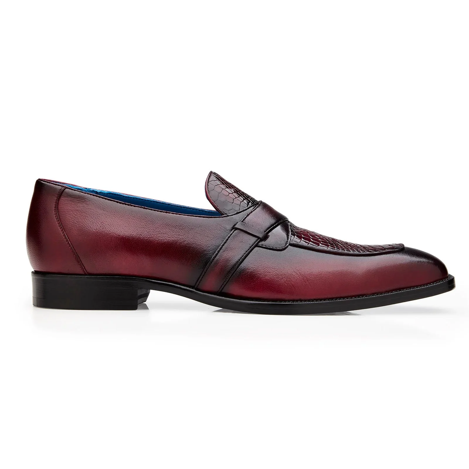 Men's Belvedere Tornado Alligator & Calfskin Slip On Dress Loafer in Burgundy