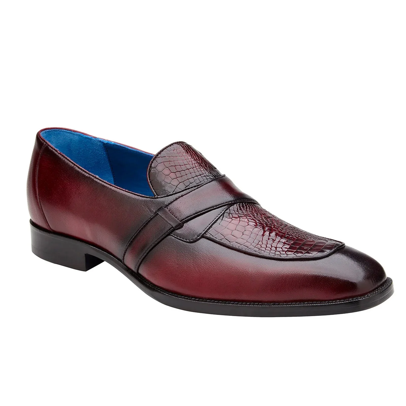 Men's Belvedere Tornado Alligator & Calfskin Slip On Dress Loafer in Burgundy - Image 2